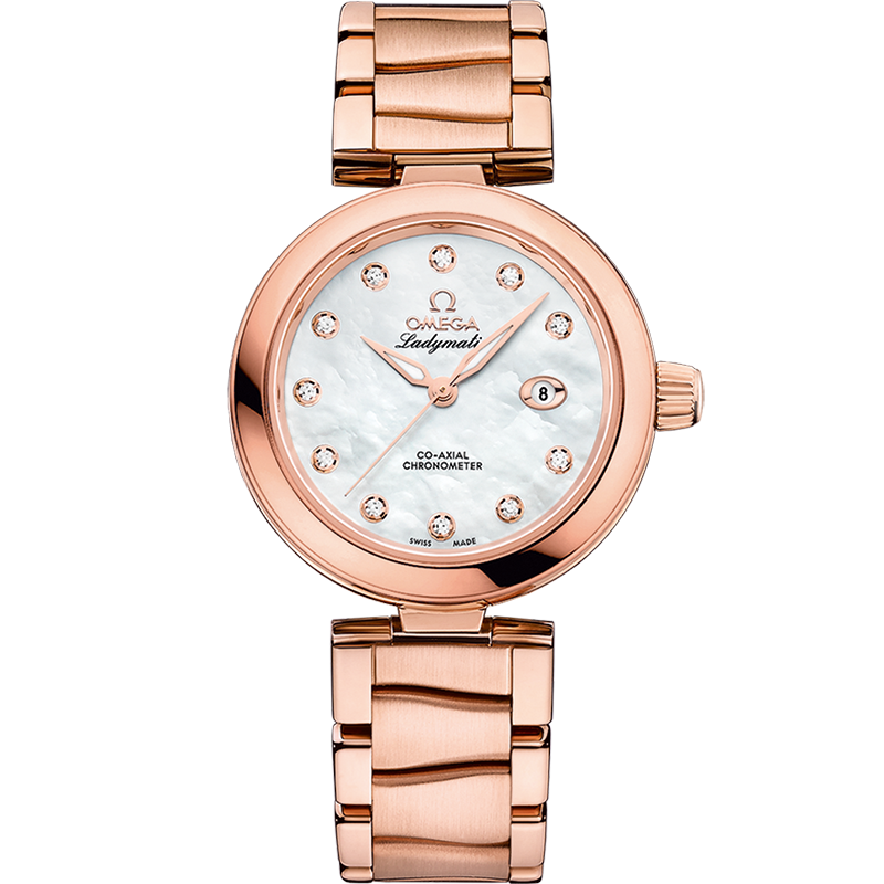 Omega LadyMatic Co-Axial 34 Sedna Gold / MOP / Bracelet — Ref. 425.60.34.20.55.004