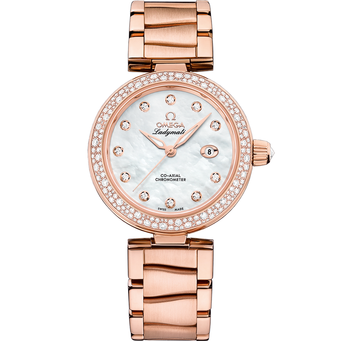 Omega LadyMatic Co-Axial 34 Sedna Gold / Diamond / MOP / Bracelet — Ref. 425.65.34.20.55.010