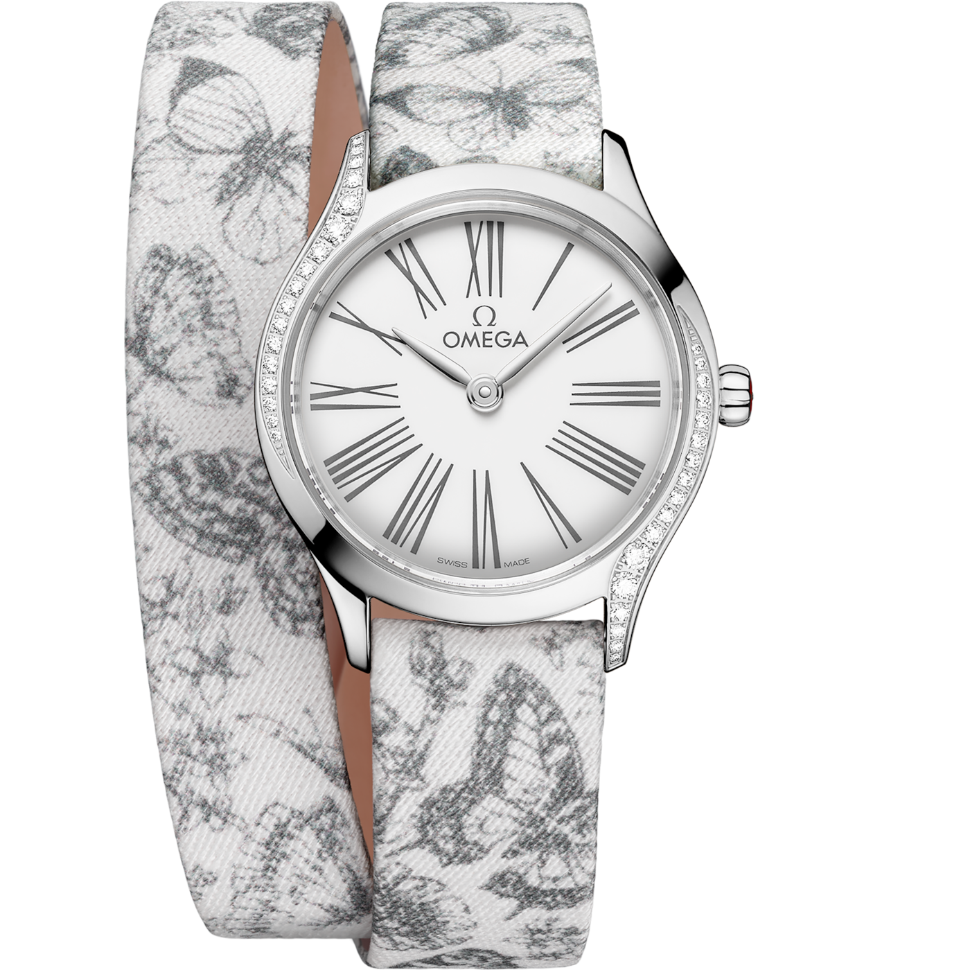 Omega Mini Tr̩sor Quartz 26 Stainless Steel - Diamond / White - Grey / Toile de Jouy - Double Tour — Ref. 428.17.26.60.04.002