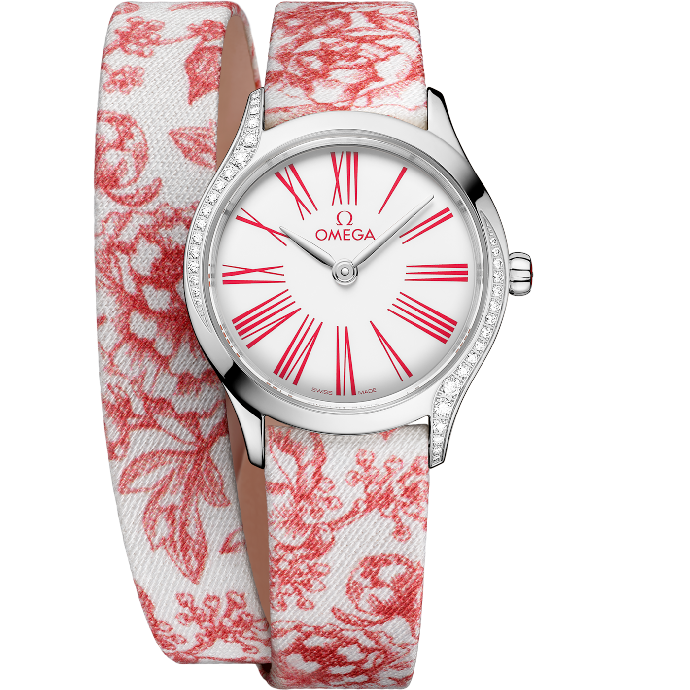 Omega Mini Tr̩sor Quartz 26 Stainless Steel - Diamond / White - Rose / Toile de Jouy - Double Tour — Ref. 428.17.26.60.04.003