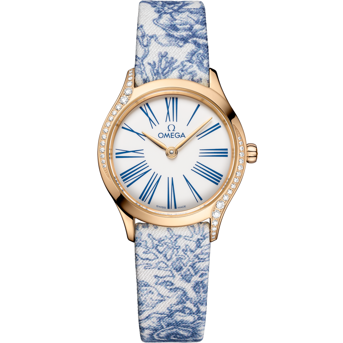 Omega Mini Tr̩sor Quartz 26 Moonshine Gold - Diamond / White - Blue / Toile de Jouy — Ref. 428.57.26.60.04.001