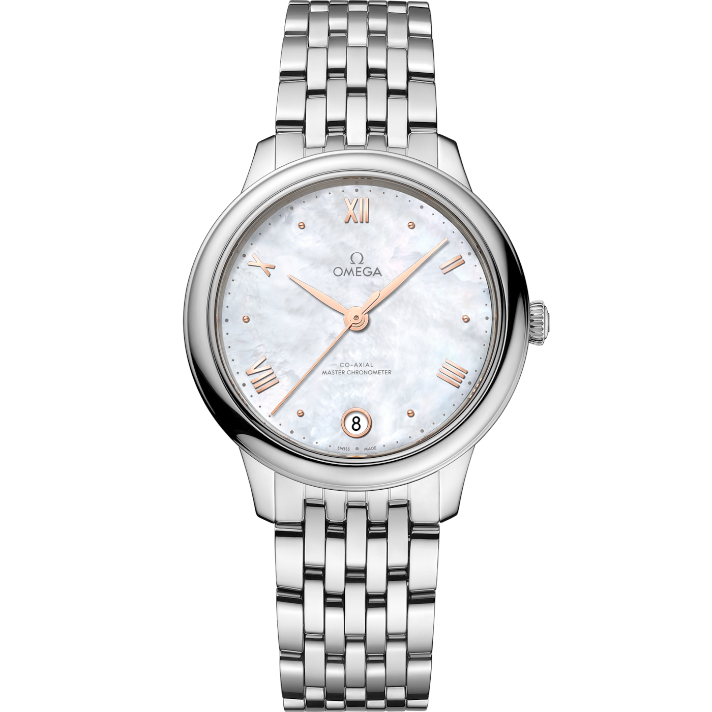Omega De Ville Master Chronometer 34 Stainless Steel / MOP / Bracelet — Ref. 434.10.34.20.05.001