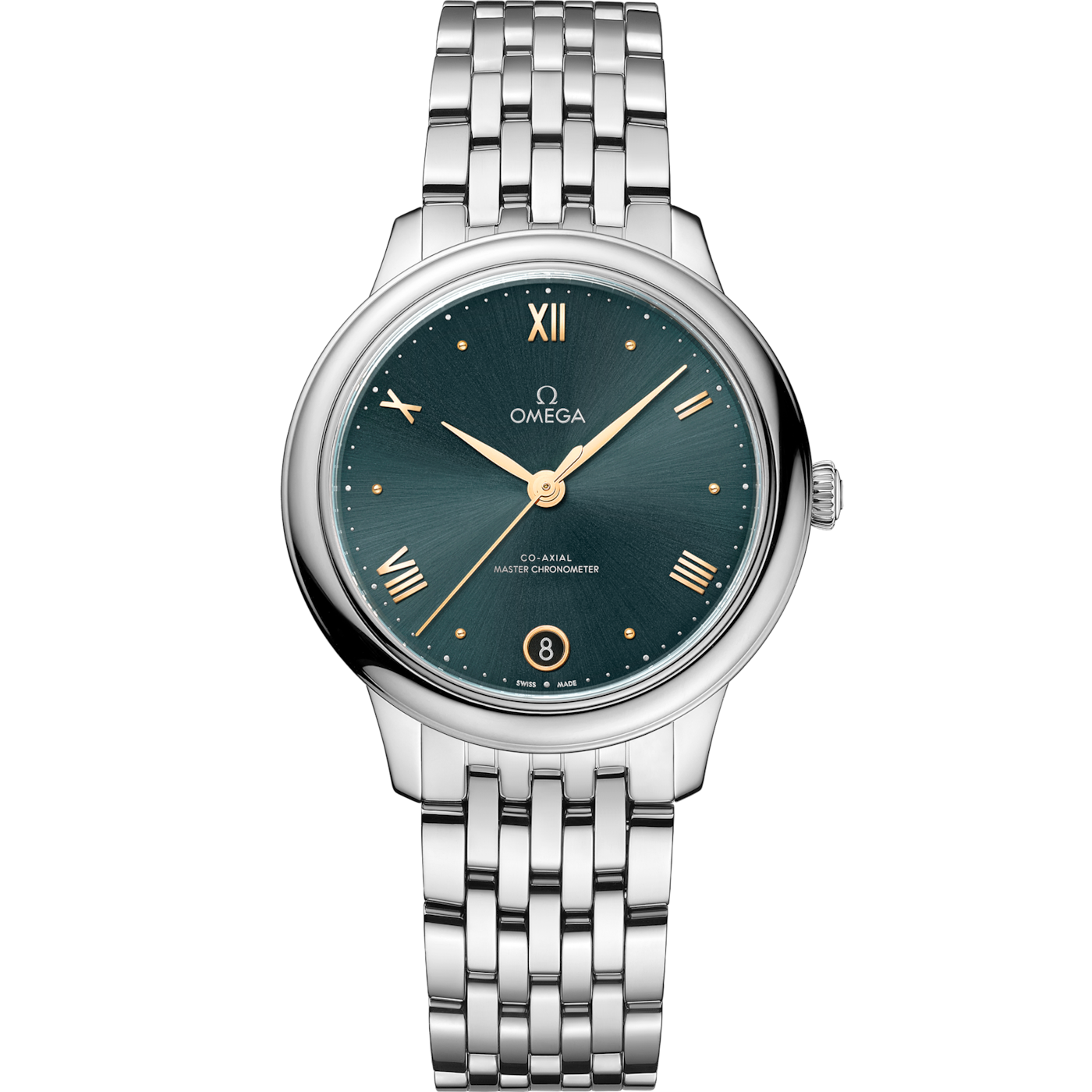 Omega De Ville Master Chronometer 34 Stainless Steel / Turquoise / Bracelet — Ref. 434.10.34.20.10.001