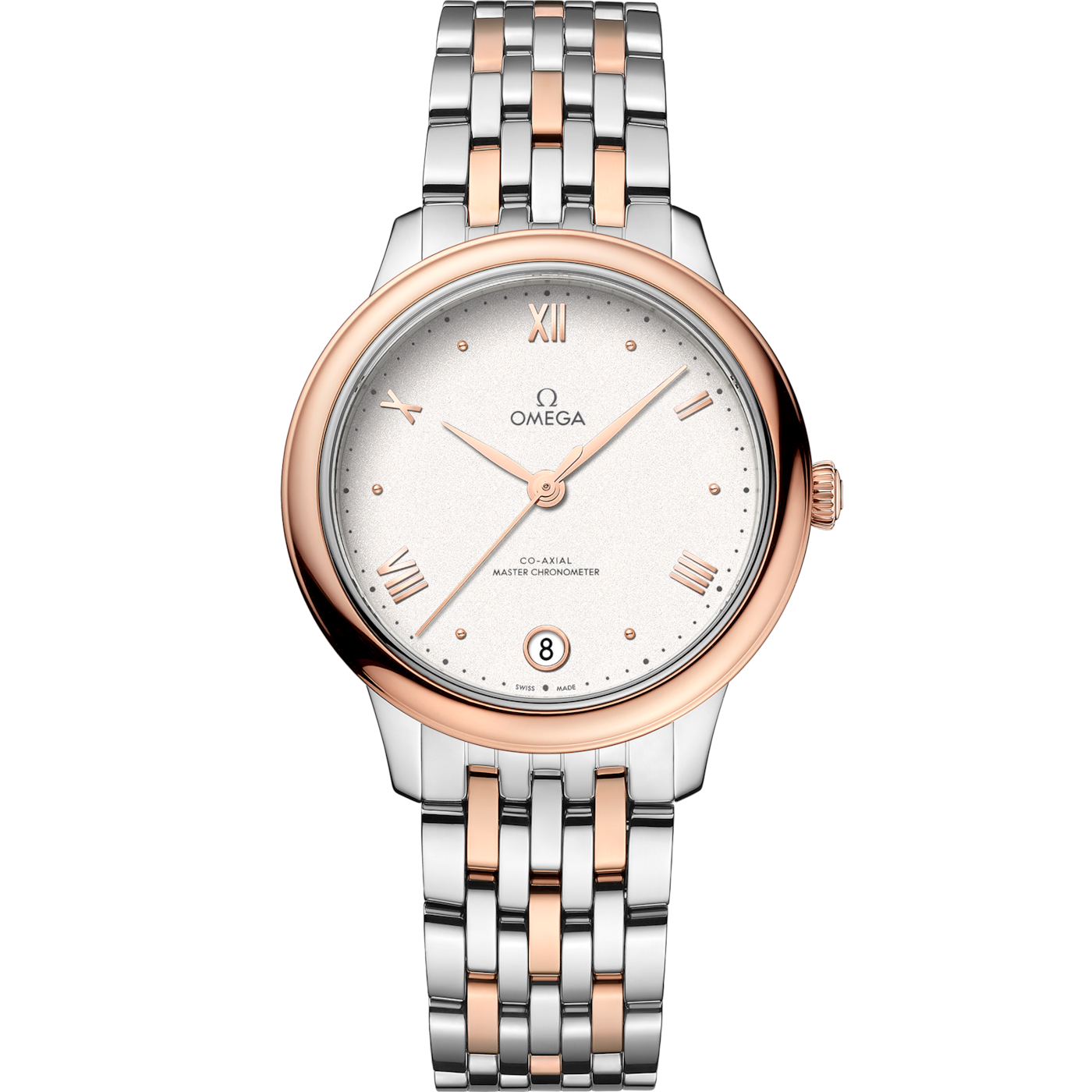 Omega De Ville Master Chronometer 34 Stainless Steel - Sedna Gold / White / Bracelet — Ref. 434.20.34.20.02.001