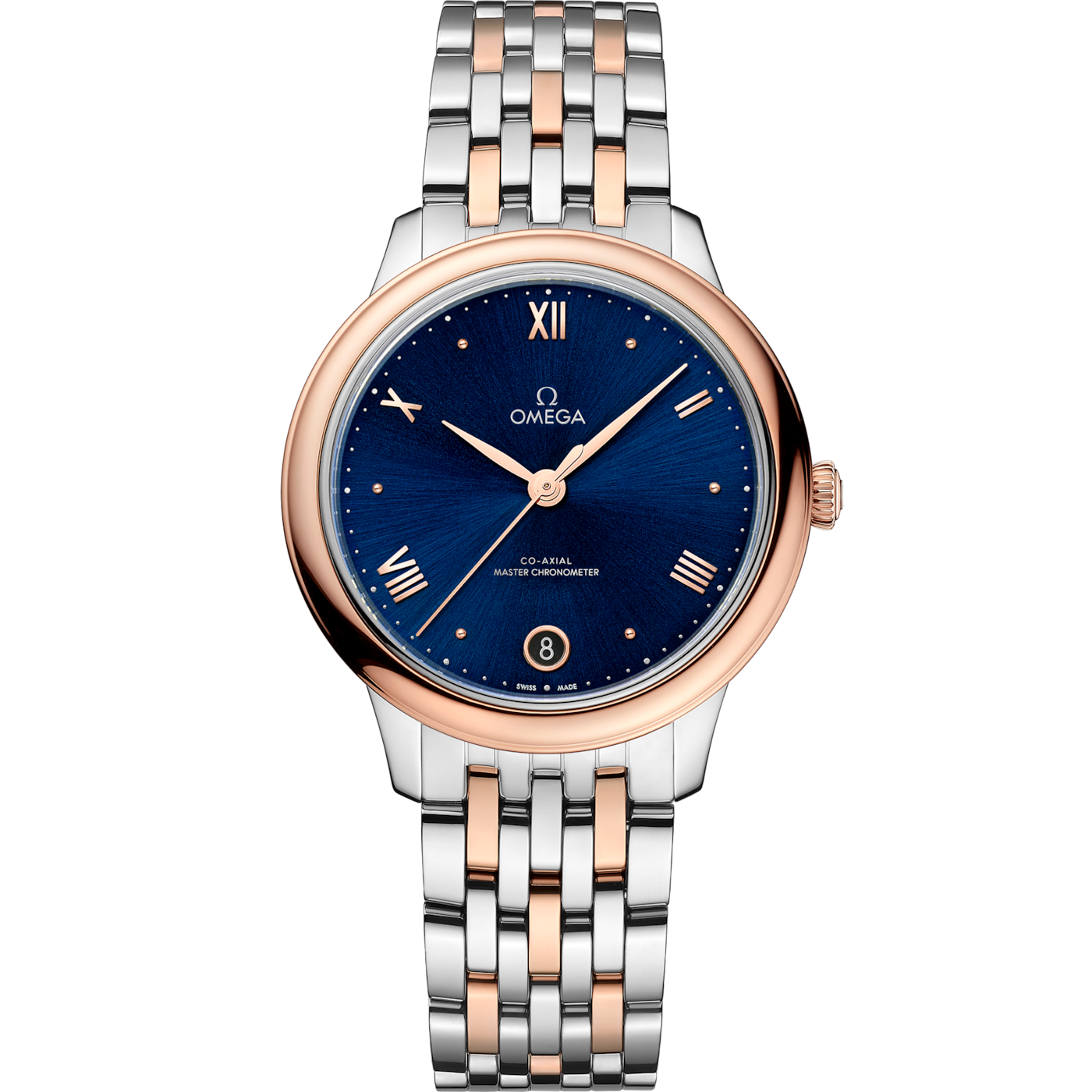 Omega De Ville Master Chronometer 34 Stainless Steel - Sedna Gold / Blue / Bracelet — Ref. 434.20.34.20.03.001