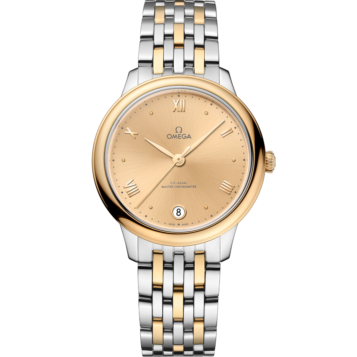 Omega De Ville Master Chronometer 34 Stainless Steel - Yellow Gold / Champagne / Bracelet — Ref. 434.20.34.20.08.001