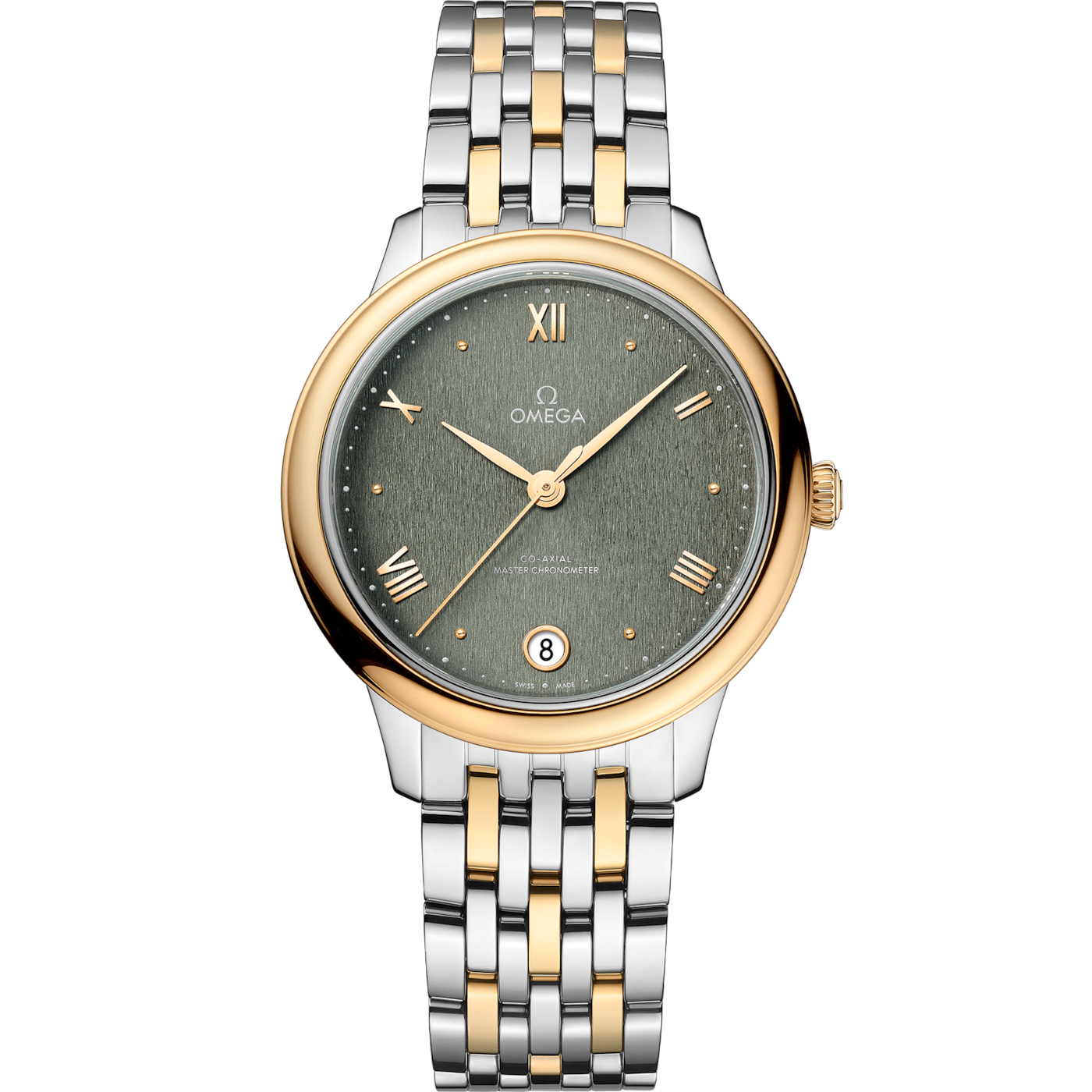 Omega De Ville Master Chronometer 34 Stainless Steel - Yellow Gold / Green / Bracelet — Ref. 434.20.34.20.10.001