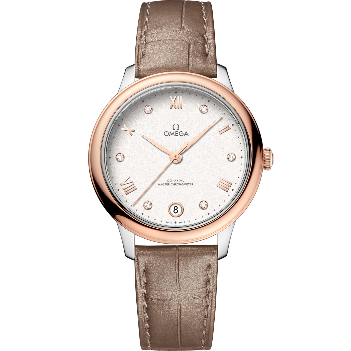 Omega De Ville Master Chronometer 34 Stainless Steel - Sedna Gold / White - Diamond — Ref. 434.23.34.20.52.001