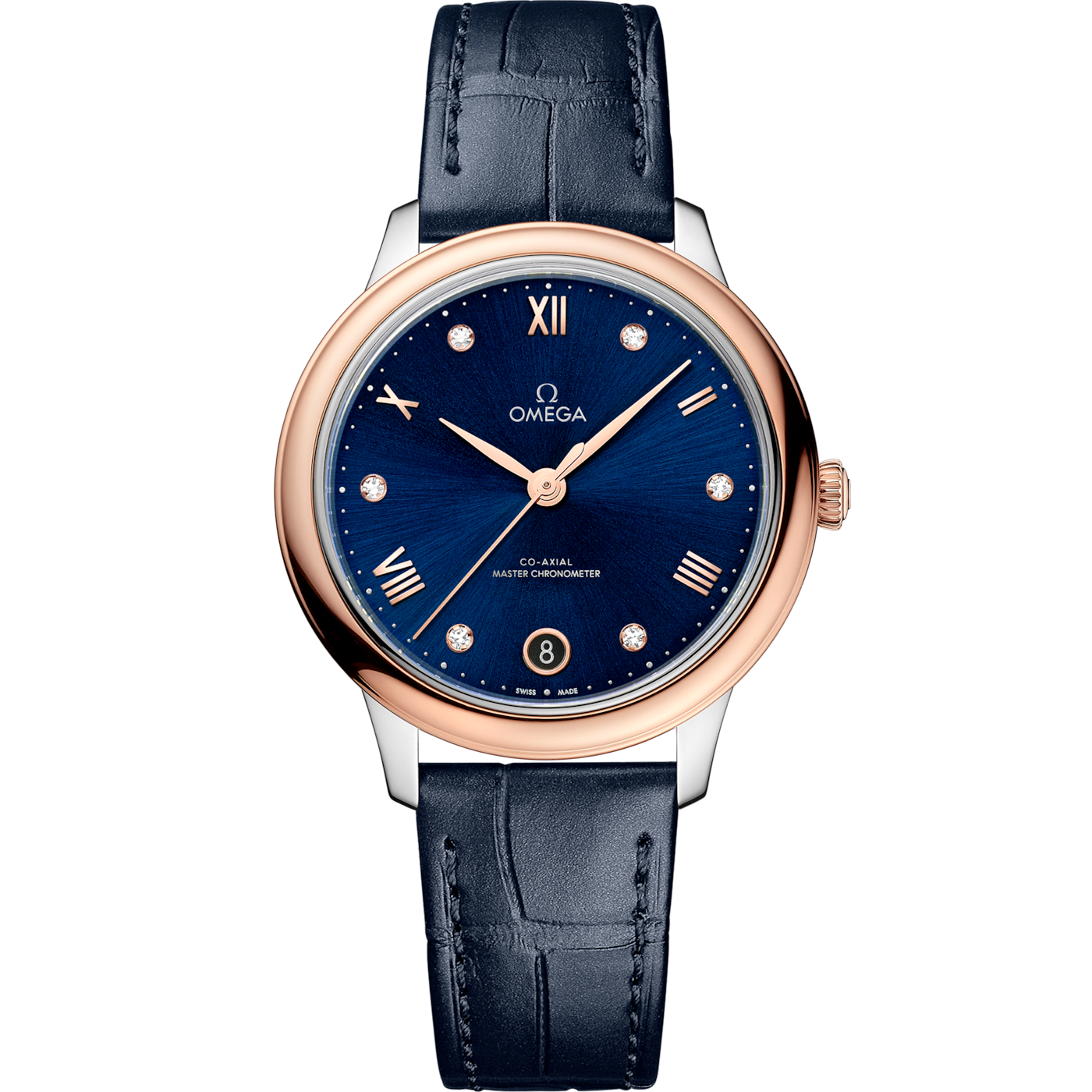 Omega De Ville Master Chronometer 34 Stainless Steel - Sedna Gold / Blue - Diamond — Ref. 434.23.34.20.53.001