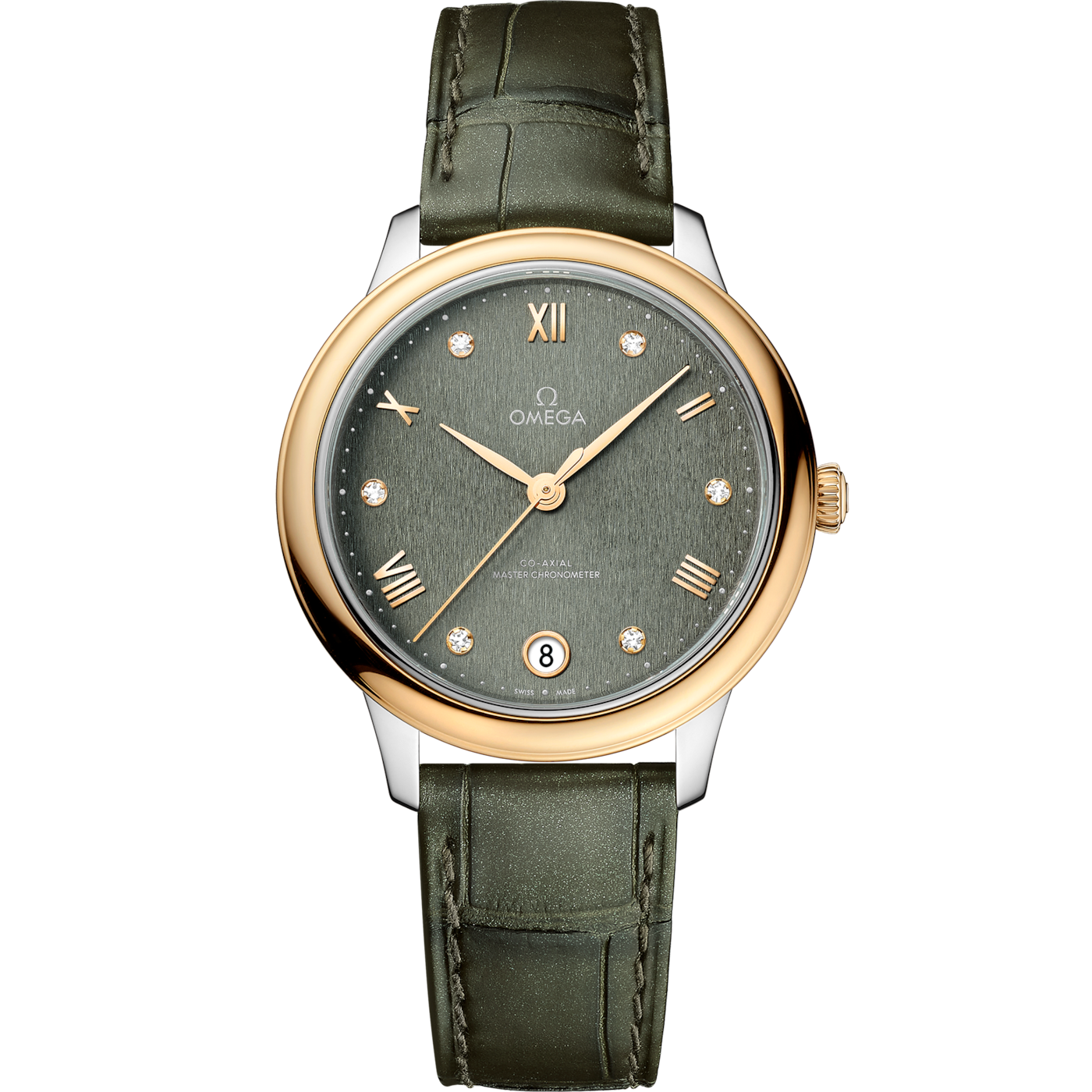 Omega De Ville Master Chronometer 34 Stainless Steel - Yellow Gold / Green - Diamond — Ref. 434.23.34.20.60.001