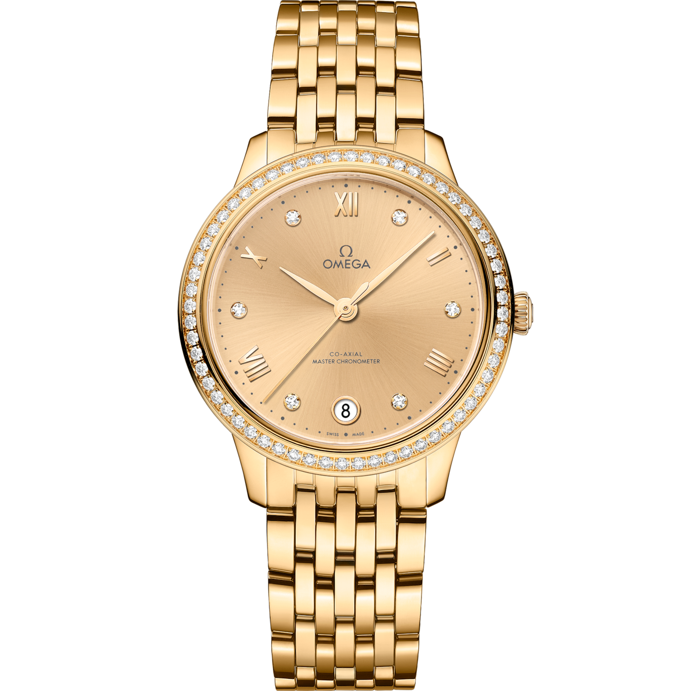 Omega De Ville Master Chronometer 34 Yellow Gold - Diamond / Champagne - Diamond / Bracelet — Ref. 434.55.34.20.58.001