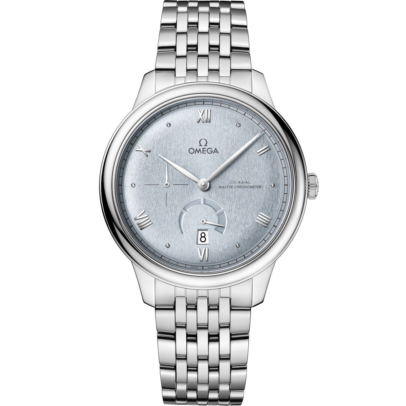Omega De Ville Power Reserve Master Chronometer Stainless Steel / Ice Blue / Bracelet — Ref. 434.10.41.21.03.001