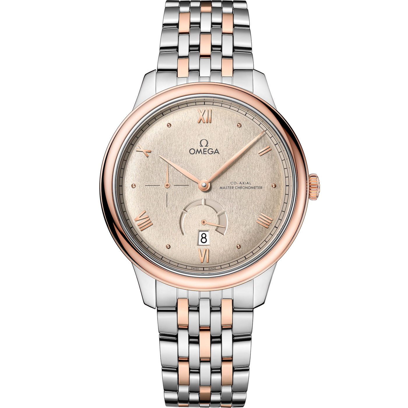 Omega De Ville Power Reserve Master Chronometer Stainless Steel - Sedna Gold / Beige / Bracelet — Ref. 434.20.41.21.09.001