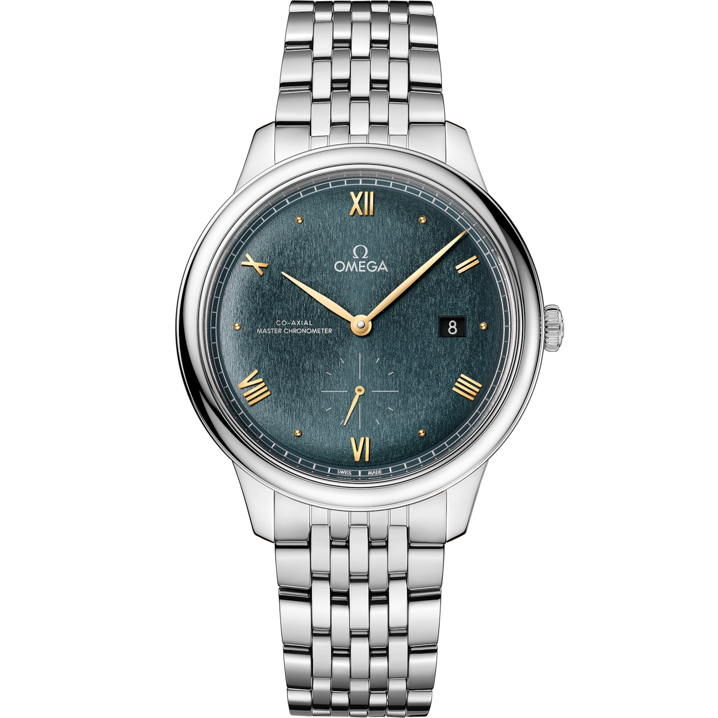 Omega De Ville Small Seconds Master Chronometer Stainless Steel / Turquoise / Bracelet — Ref. 434.10.41.20.10.001