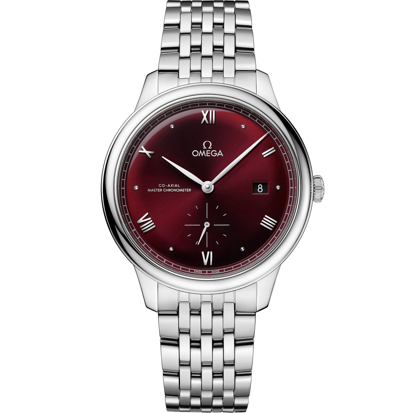Omega De Ville Small Seconds Master Chronometer Stainless Steel / Burgundy / Bracelet — Ref. 434.10.41.20.11.001
