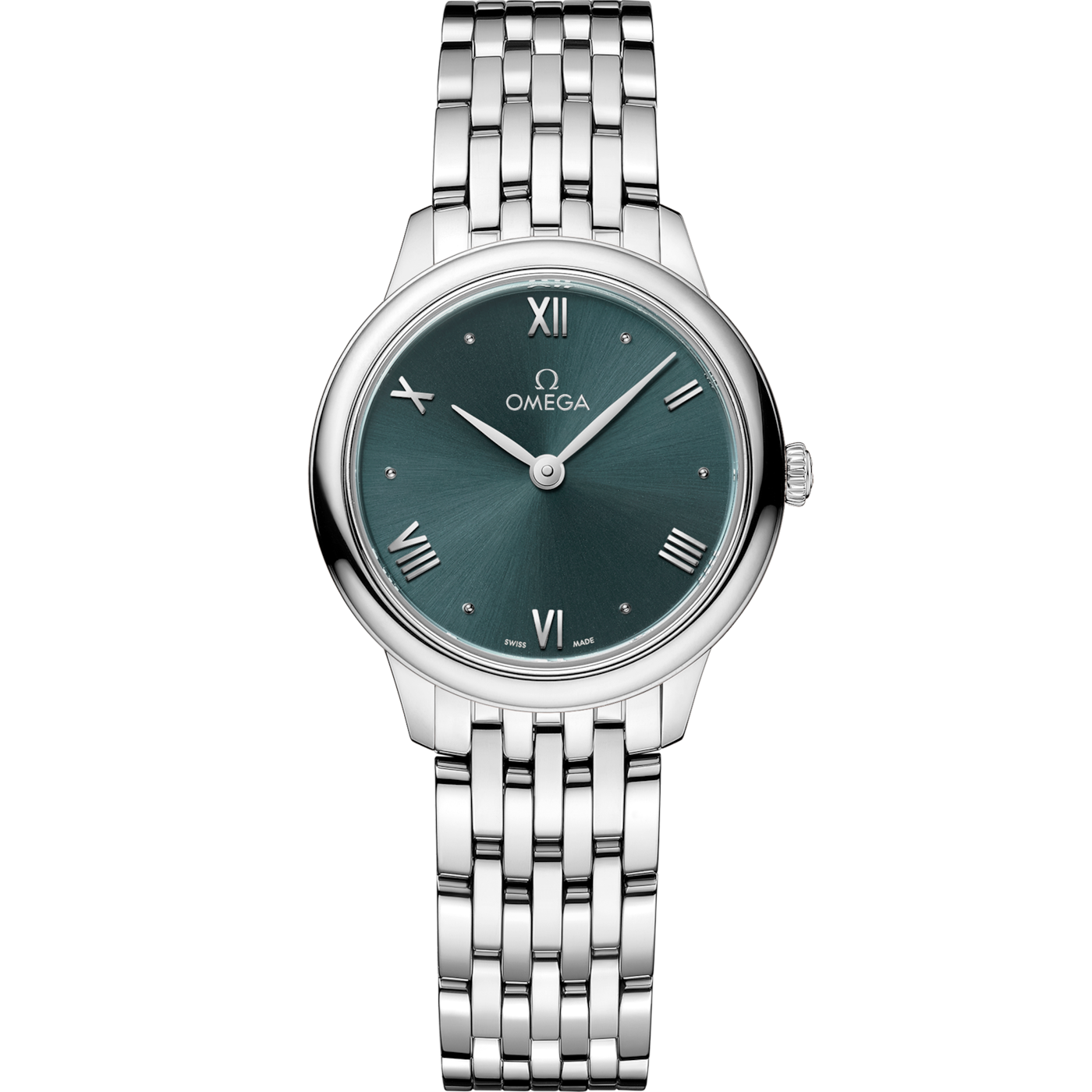 Omega De Ville Quartz 27.5 Stainless Steel / Turquoise / Bracelet — Ref. 434.10.28.60.10.001