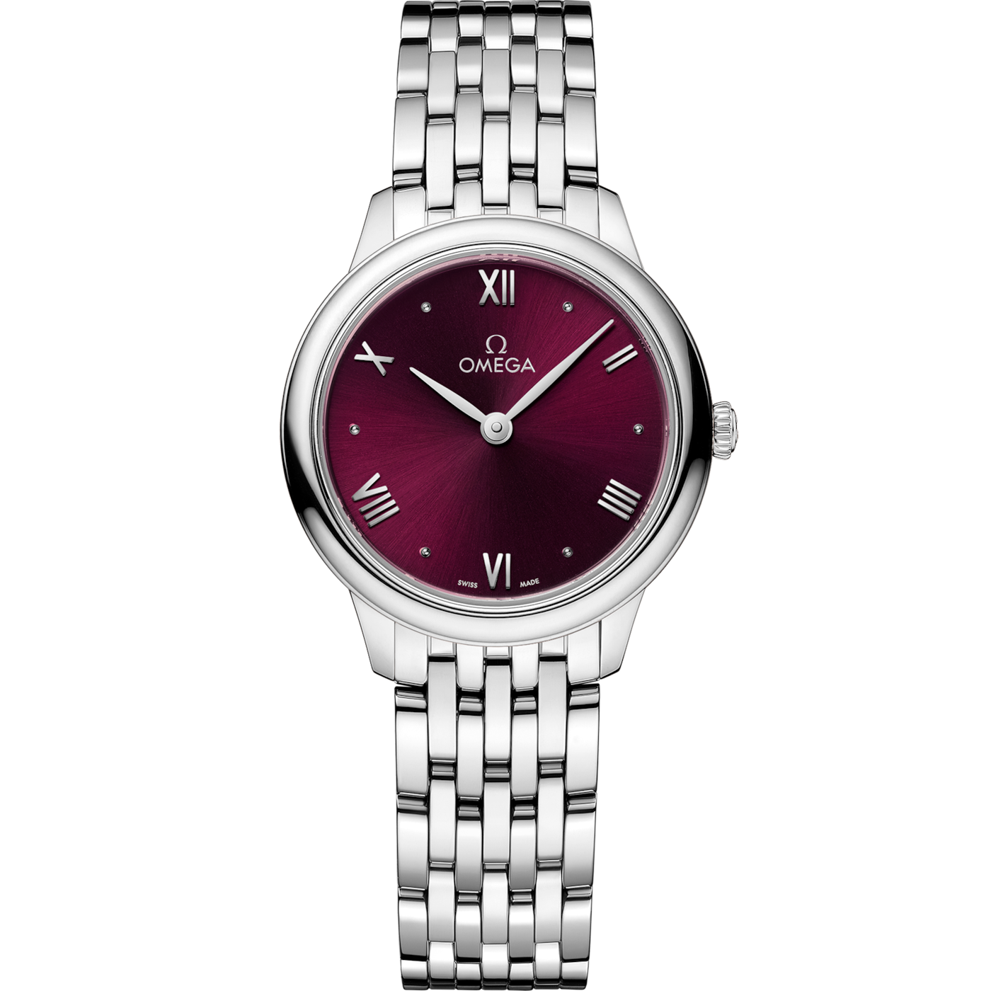 Omega De Ville Quartz 27.5 Stainless Steel / Burgundy / Bracelet — Ref. 434.10.28.60.11.001