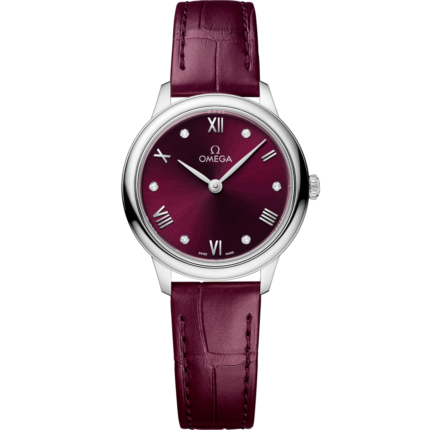 Omega De Ville Quartz 27.5 Stainless Steel / Burgundy - Diamond — Ref. 434.13.28.60.61.001