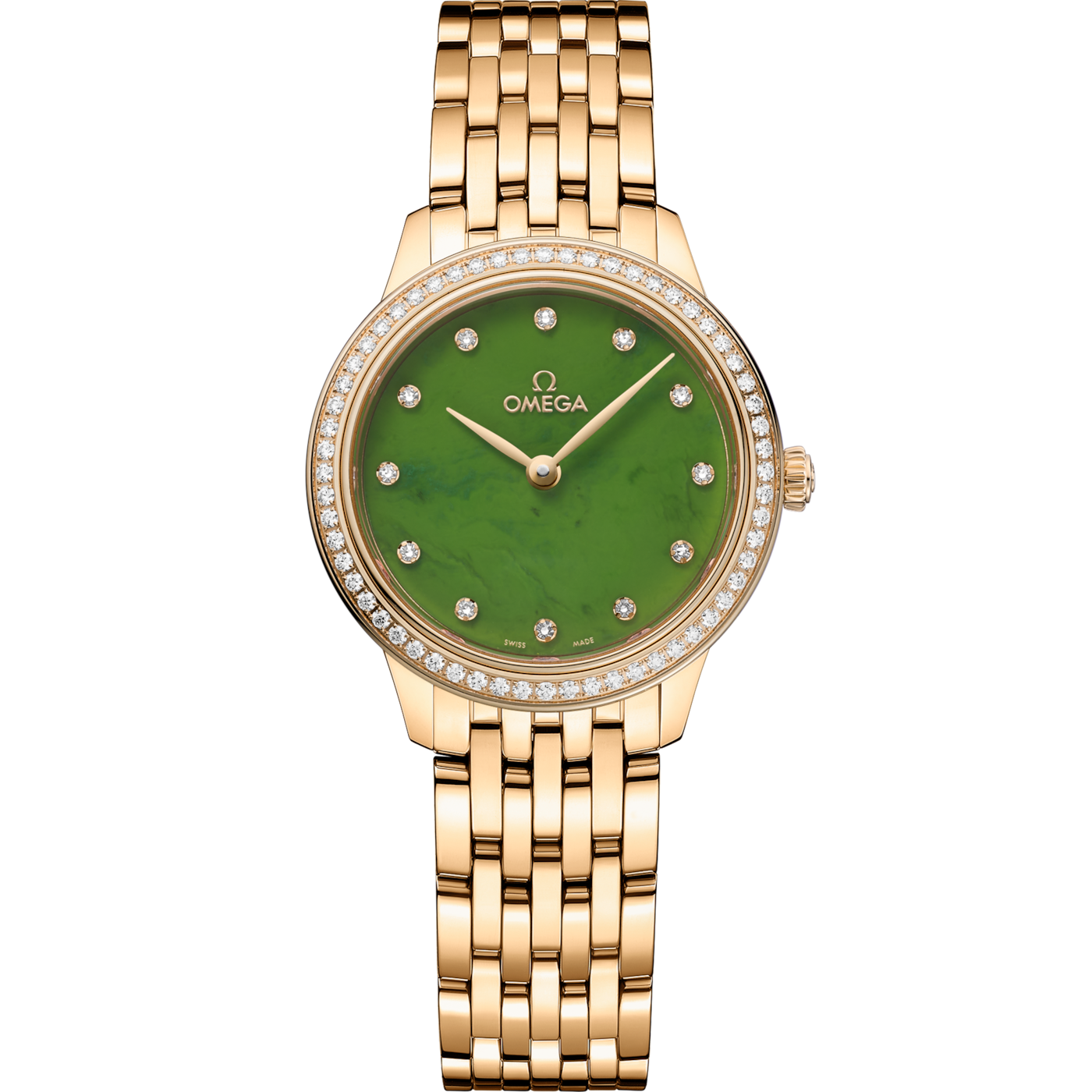 Omega De Ville Quartz 27.5 Yellow Gold - Diamond / Jade - Diamond / Bracelet — Ref. 434.55.28.60.99.001