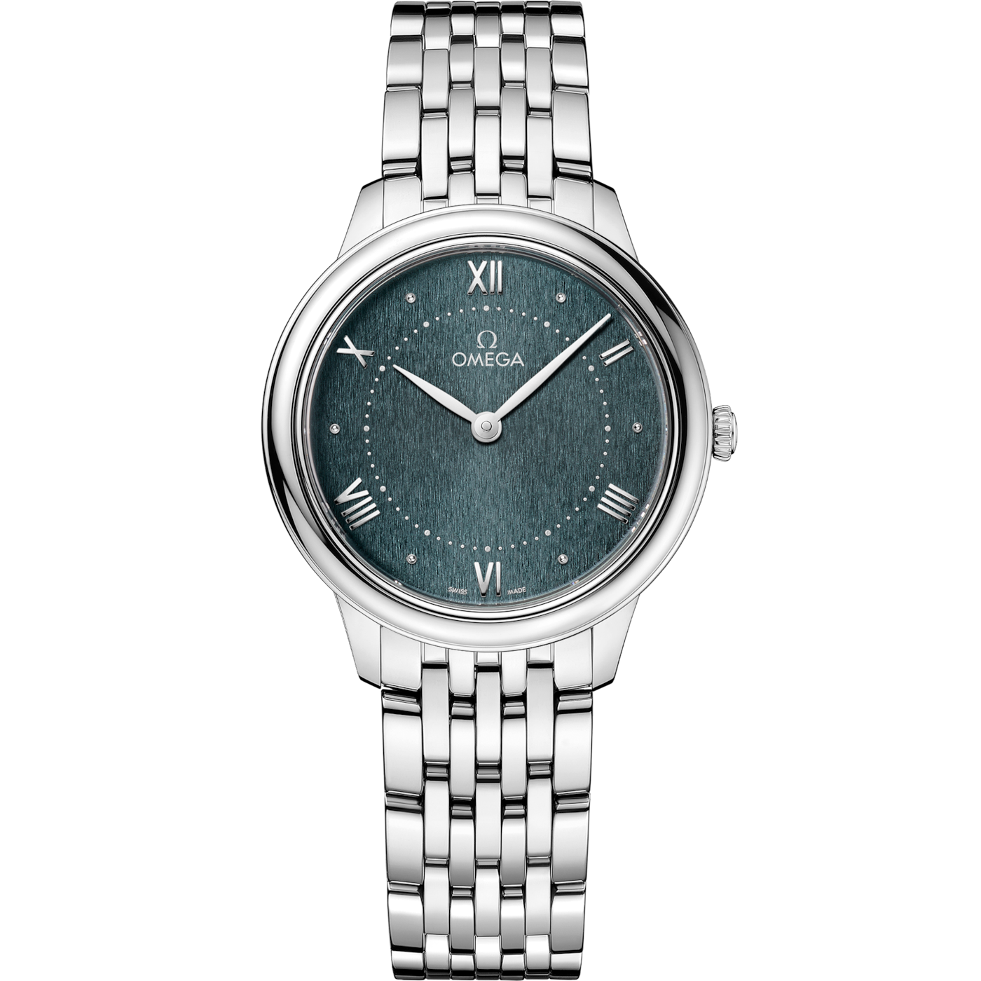 Omega De Ville Quartz 30 Stainless Steel / Turqouise / Bracelet — Ref. 434.10.30.60.10.001