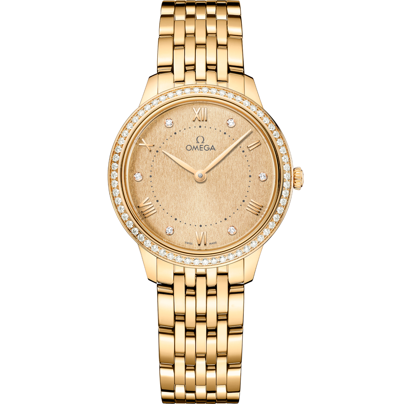 Omega De Ville Quartz 30 Yellow Gold - Diamond / Champagne - Diamond / Bracelet — Ref. 434.55.30.60.58.001