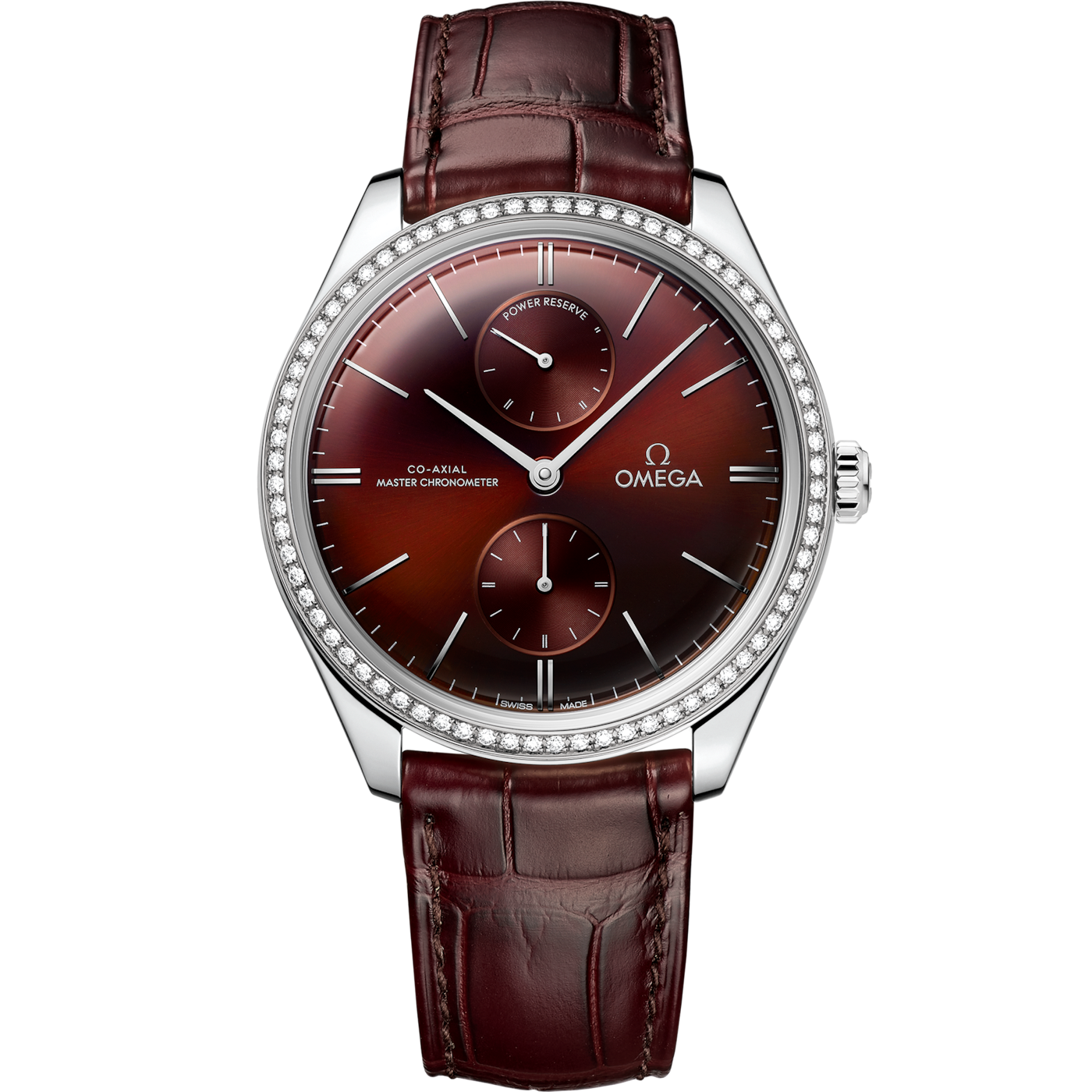 Omega De Ville Tr̩sor Master Chronometer Power Reserve Stainless Steel / Diamond / Burgundy — Ref. 435.18.40.22.11.001