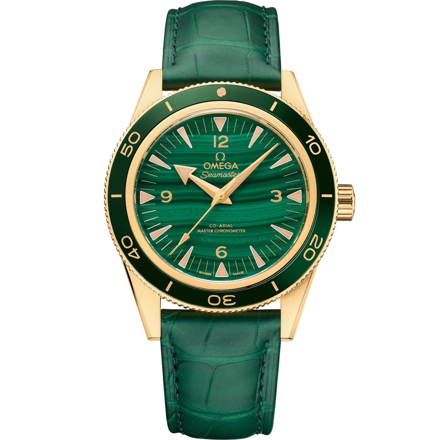 Omega Seamaster 300 Co-Axial Master Chronometer Yellow Gold / Malachite — Ref. 234.63.41.21.99.001