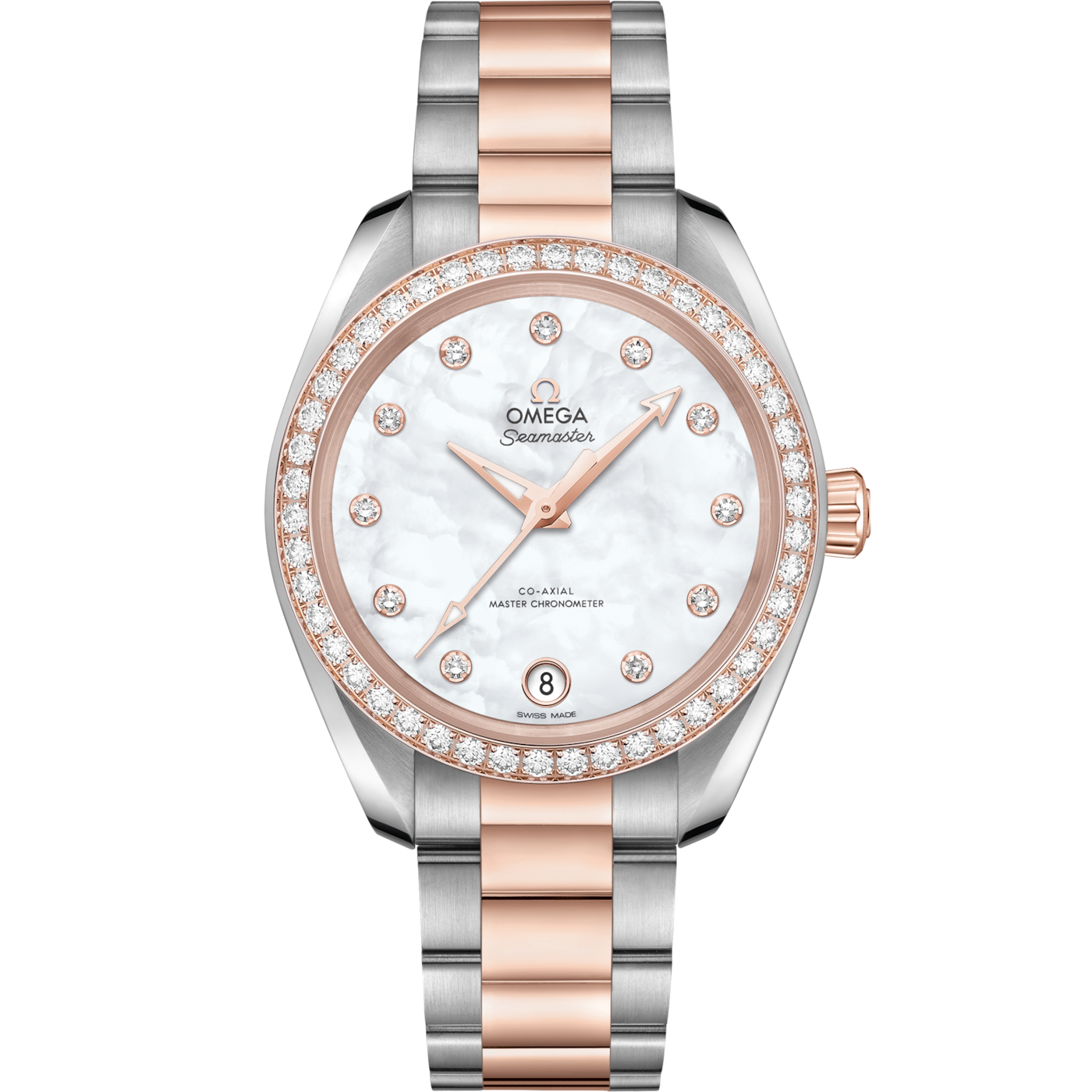 Omega Seamaster Aqua Terra 150M Master Chronometer 34 Stainless Steel / Sedna Gold / Diamond / MOP / Bracelet — Ref. 220.25.34.20.55.001