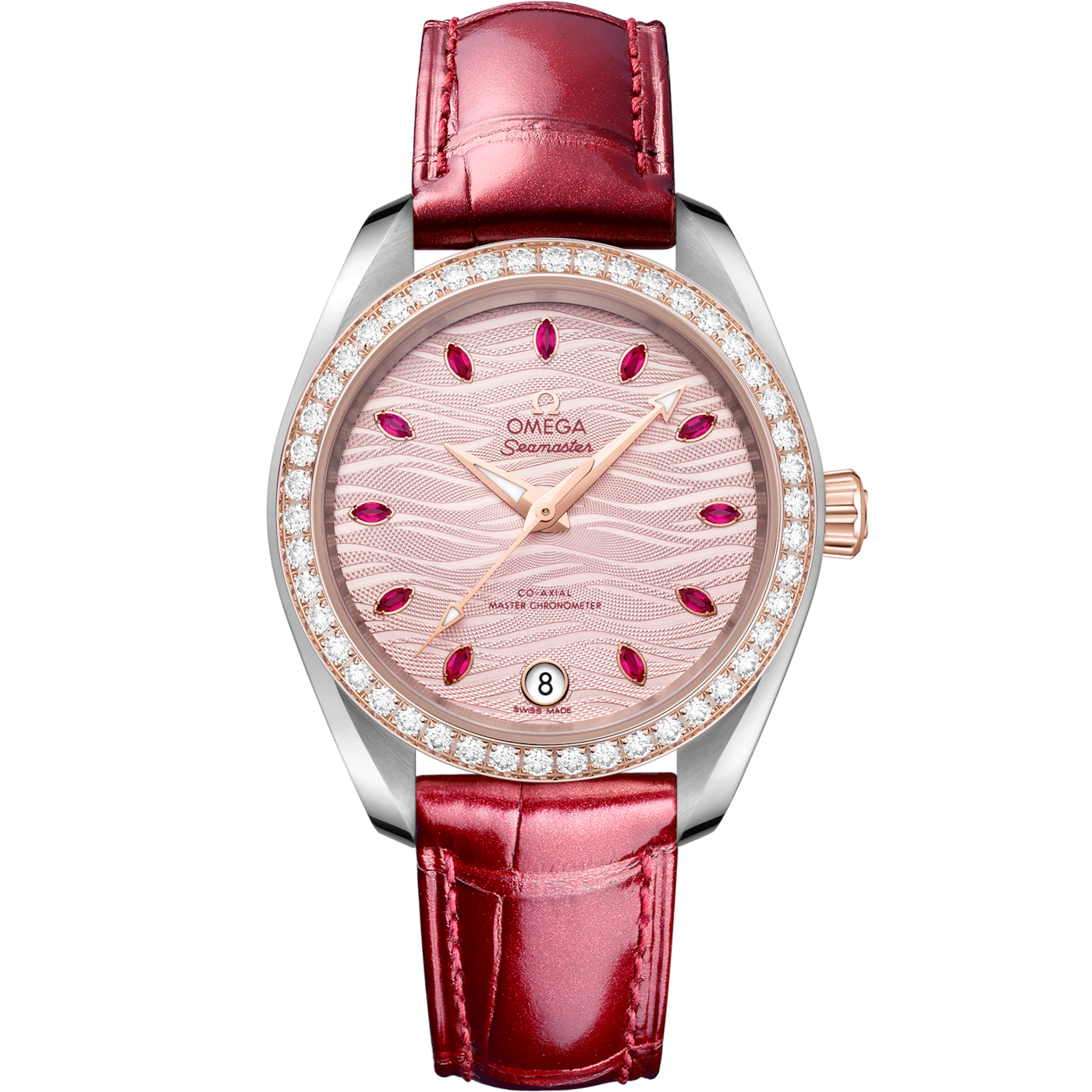 Omega Seamaster Aqua Terra 150M Master Chronometer 34 Stainless Steel / Sedna Gold / Diamond / Pink - Ruby / Alligator — Ref. 220.28.34.20.60.001