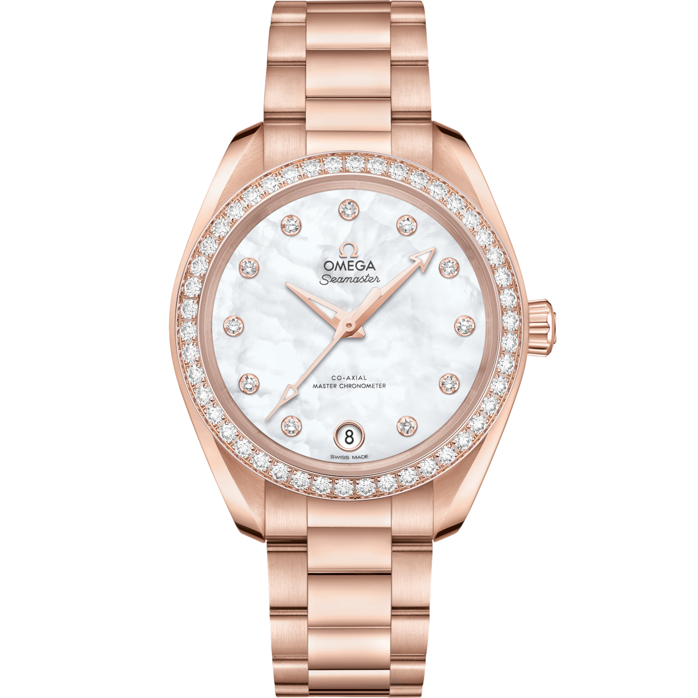 Omega Seamaster Aqua Terra 150M Master Chronometer 34 Sedna Gold / Diamond / MOP / Bracelet — Ref. 220.55.34.20.55.001