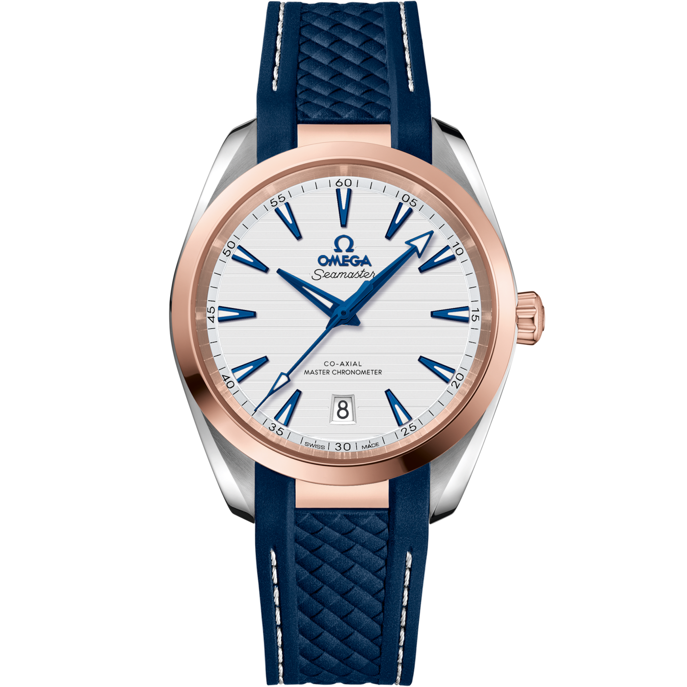 Omega Seamaster Aqua Terra 150M Master Chronometer 38 Stainless Steel / Sedna Gold / Silver / Rubber — Ref. 220.22.38.20.02.001