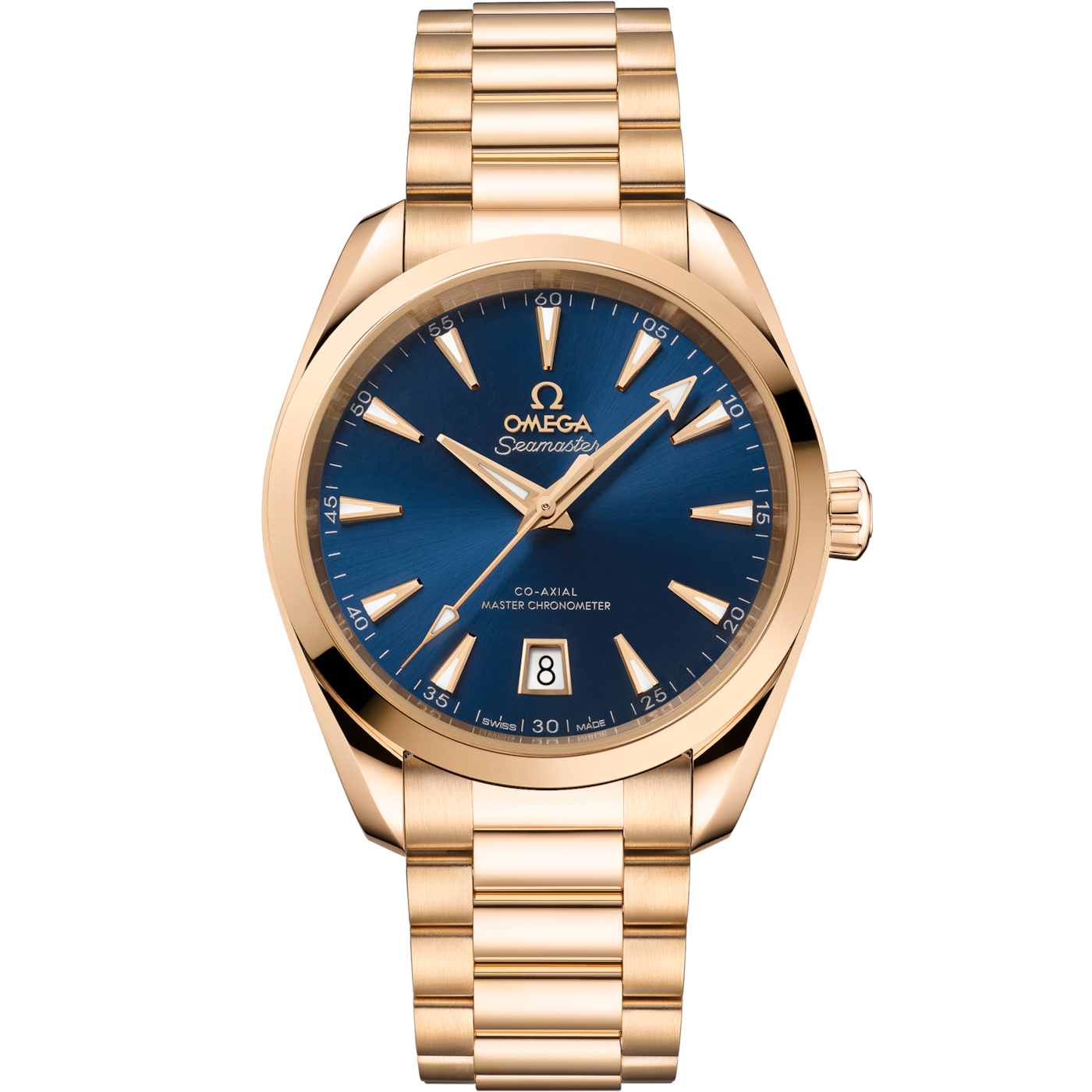 Omega Seamaster Aqua Terra 150M Shades Master Chronometer 38 Moonshine Gold / Blue / Bracelet — Ref. 220.50.38.20.03.001
