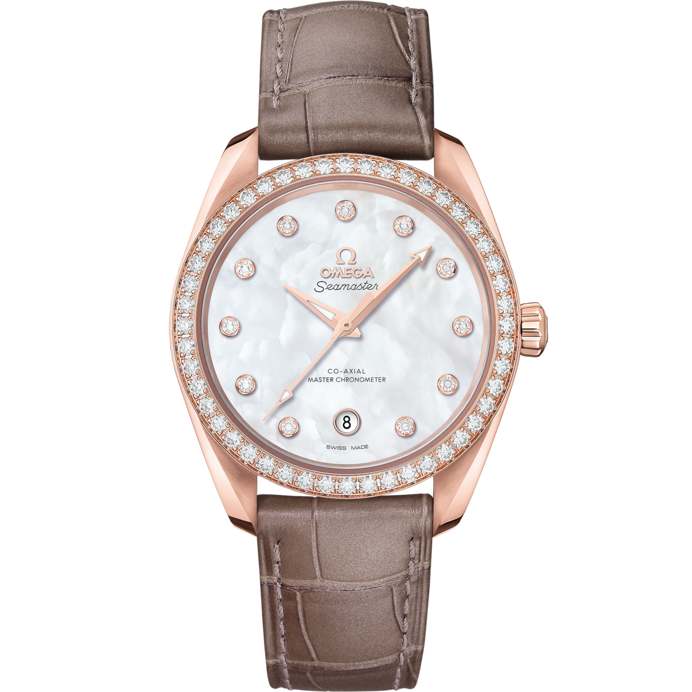 Omega Seamaster Aqua Terra 150M Master Chronometer 38 Sedna Gold / Diamond / MOP / Alligator — Ref. 220.58.38.20.55.001