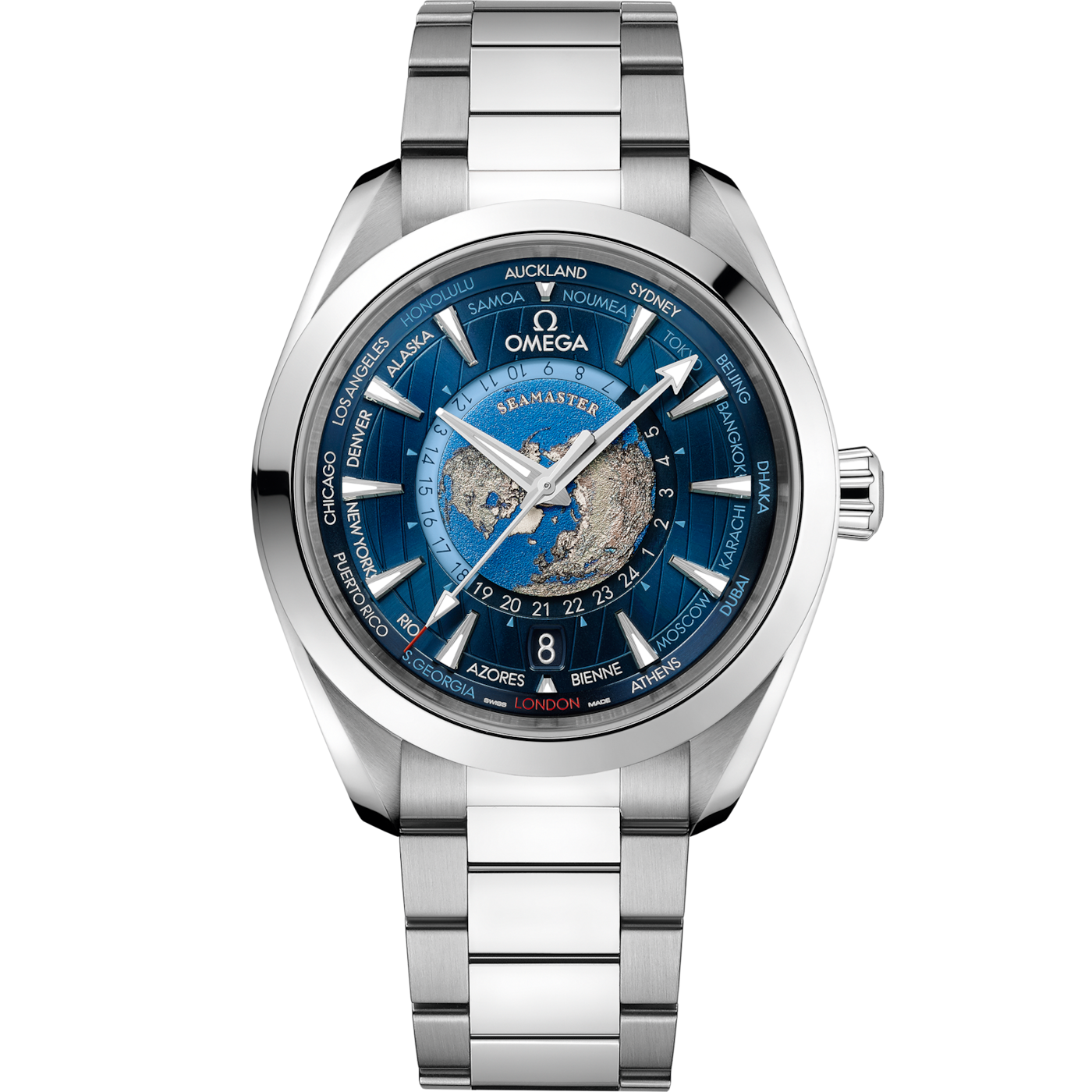 Omega Seamaster Aqua Terra 150M Master Chronometer 43 Worldtimer Stainless Steel / Blue / Bracelet — Ref. 220.10.43.22.03.001