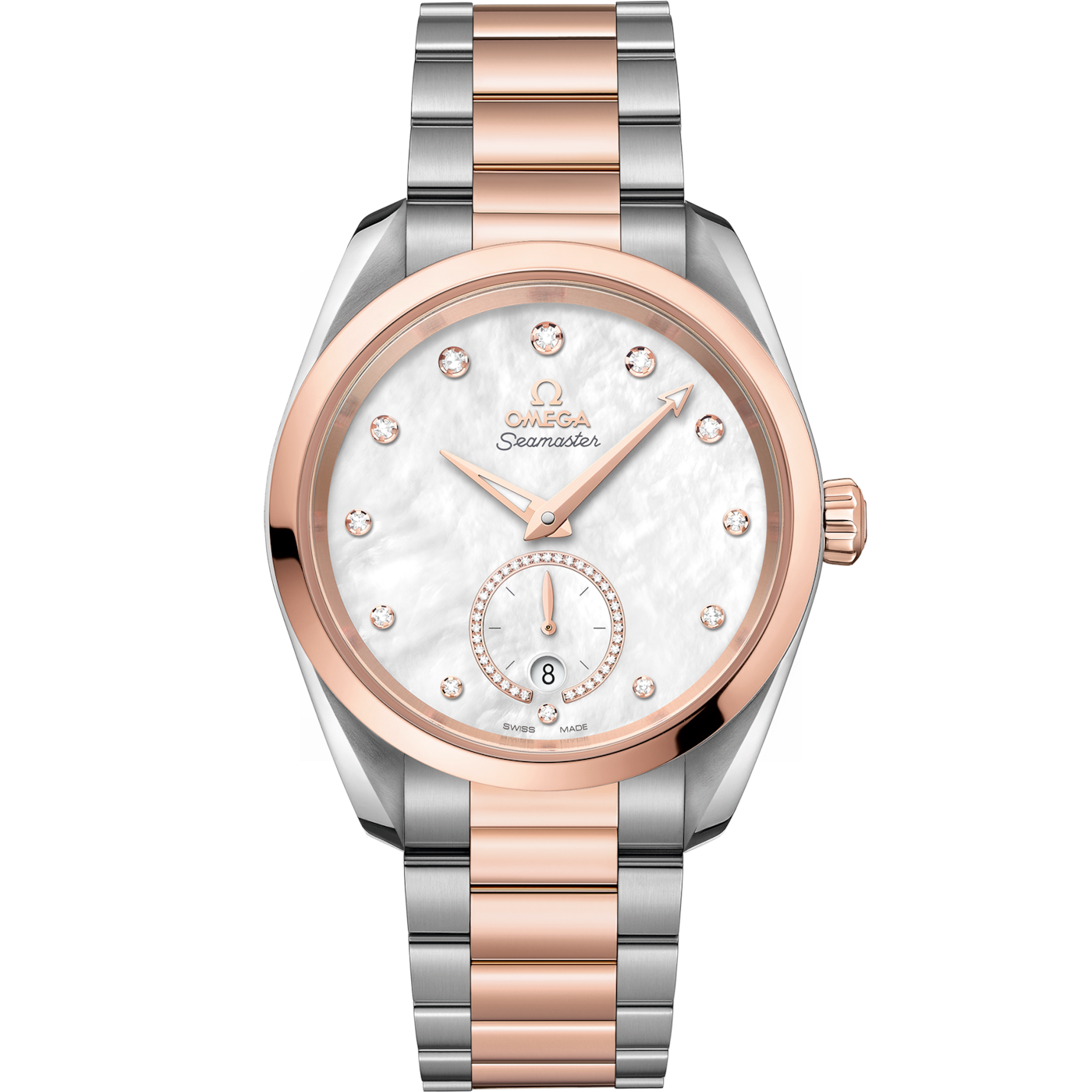 Omega Seamaster Aqua Terra 150M Master Chronometer Small Seconds 38 Stainless Steel / Sedna Gold / MOP - Diamond / Bracelet — Ref. 220.20.38.20.55.002
