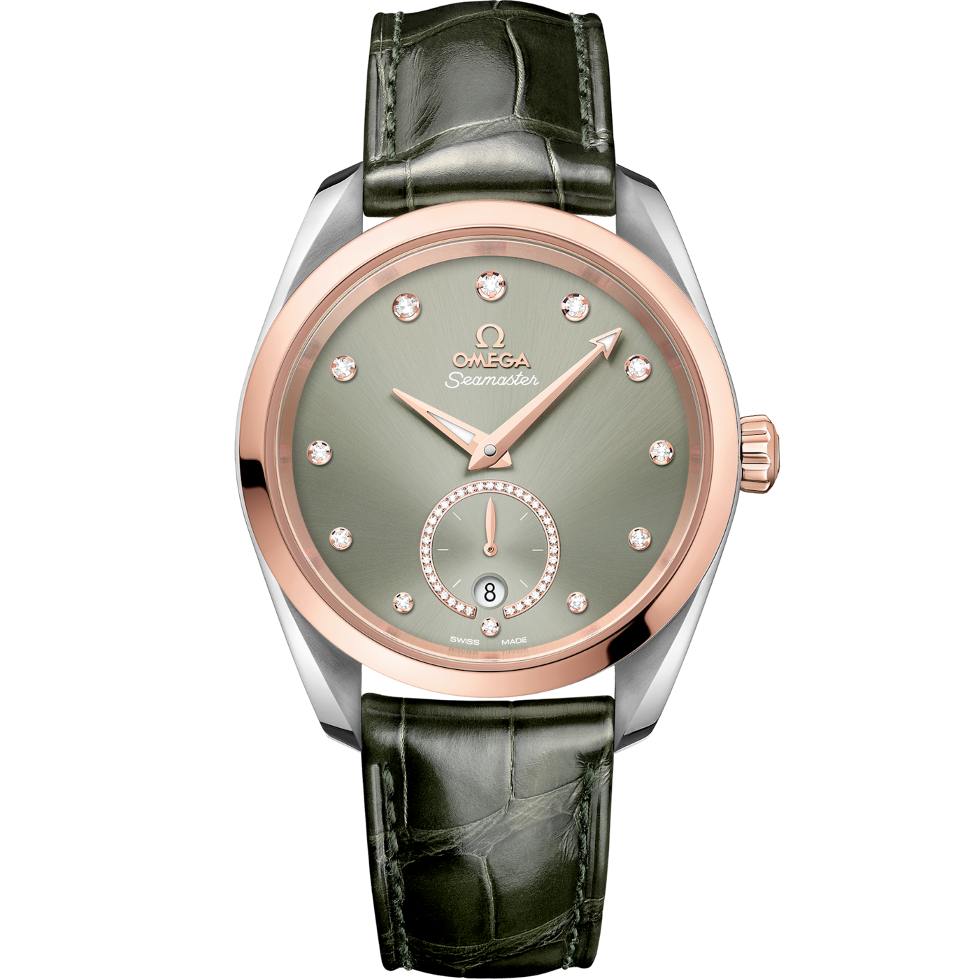 Omega Seamaster Aqua Terra 150M Master Chronometer Small Seconds 38 Stainless Steel / Sedna Gold / Green - Diamond / Alligator — Ref. 220.23.38.20.60.001
