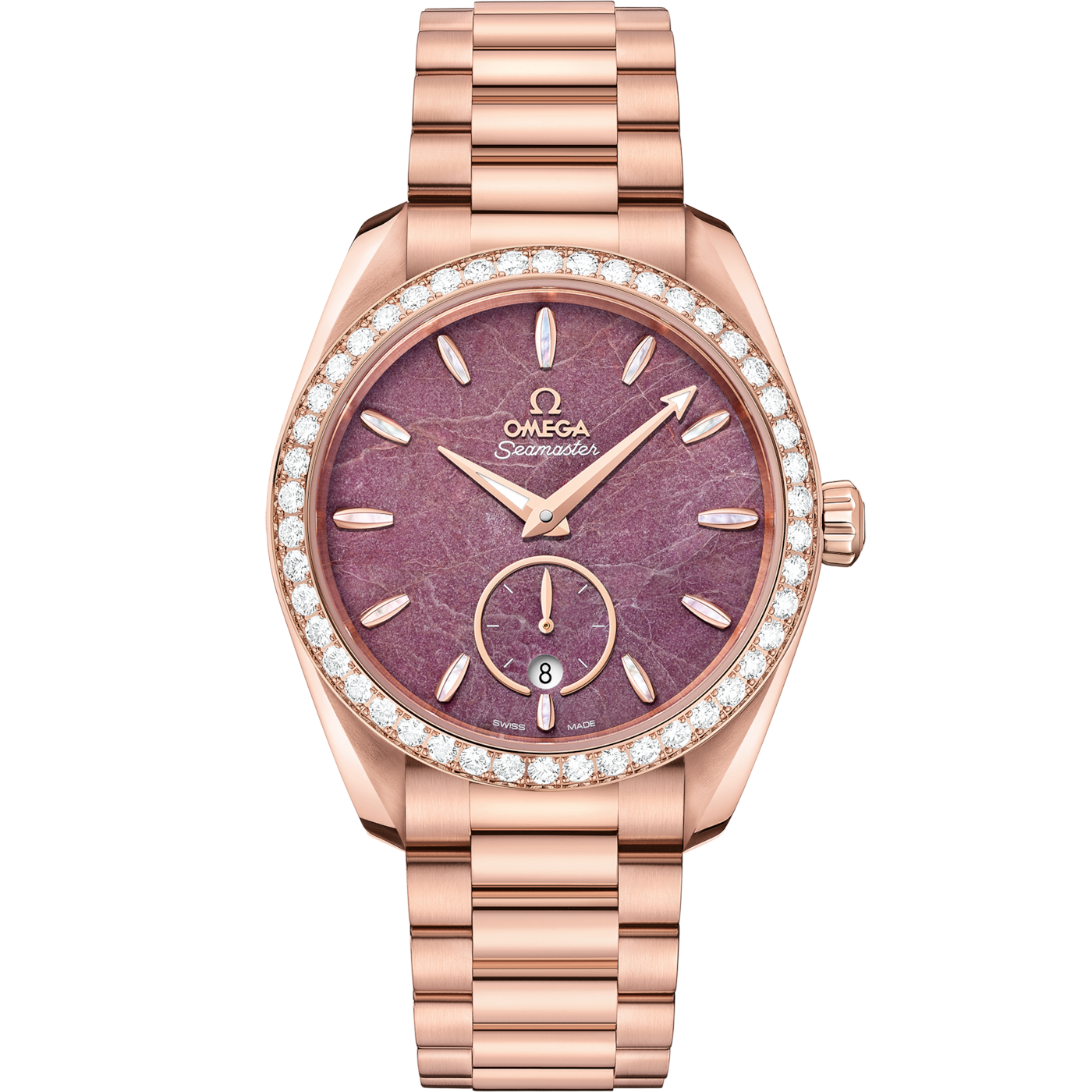 Omega Seamaster Aqua Terra 150M Master Chronometer Small Seconds 38 Sedna Gold / Diamond / Purple Jade / Bracelet — Ref. 220.55.38.20.99.001