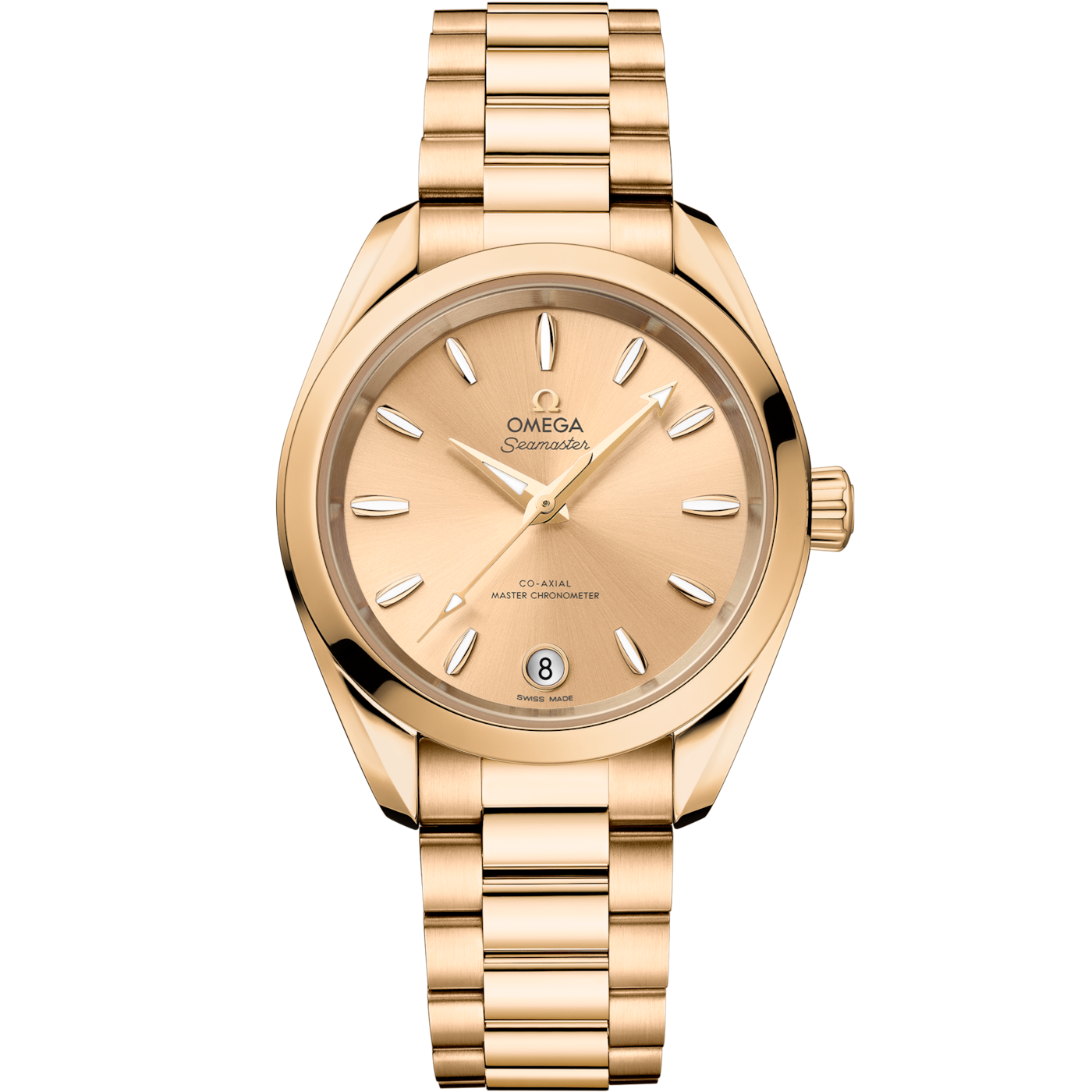 Omega Seamaster Aqua Terra 150M Shades Master Chronometer 34 Moonshine Gold / Champagne / Bracelet — Ref. 220.50.34.20.08.001
