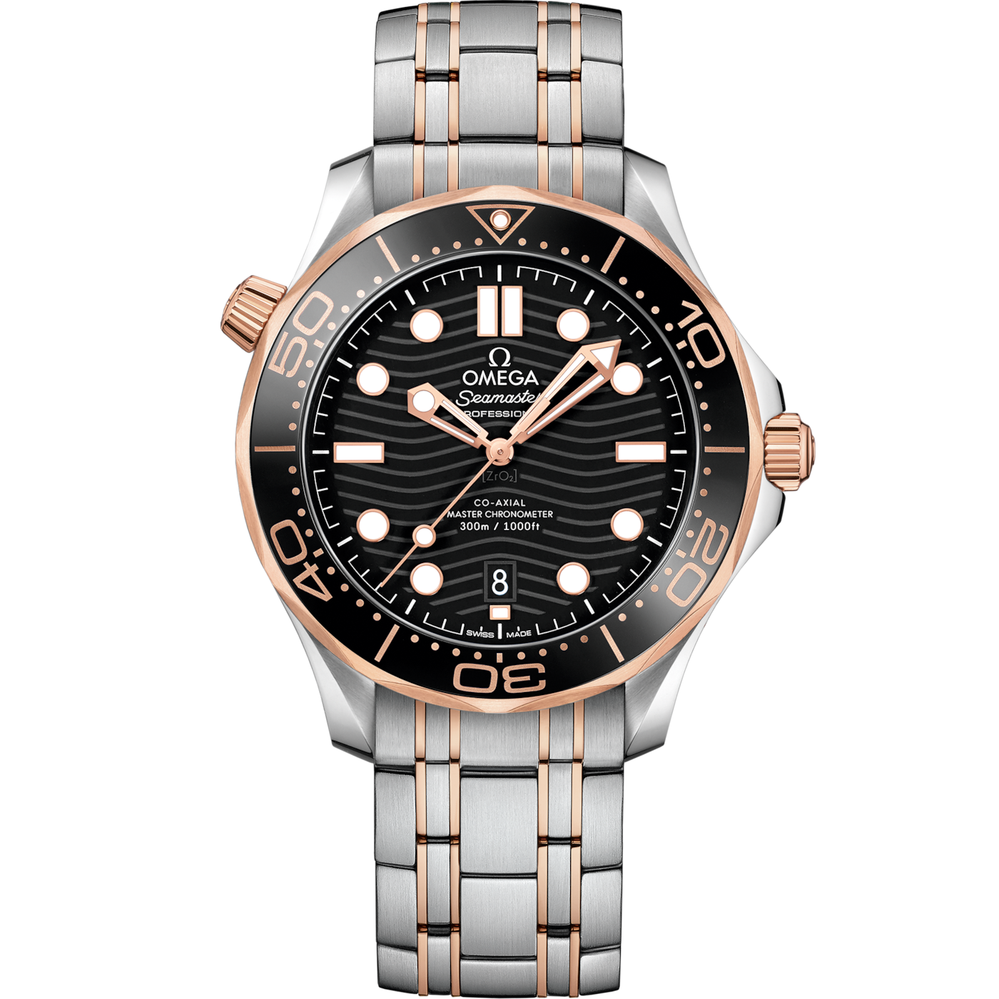 Omega Seamaster Diver 300M Master Co-Axial 42 Stainless Steel / Sedna Gold / Black / Bracelet — Ref. 210.20.42.20.01.001