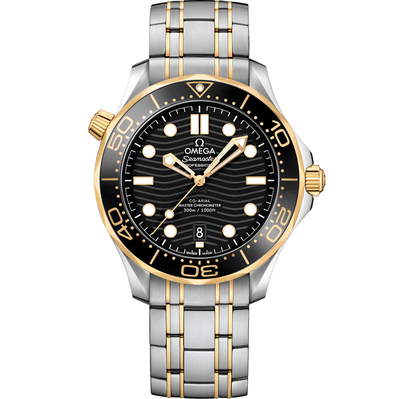 Omega Seamaster Diver 300M Master Co-Axial 42 Stainless Steel / Yellow Gold / Black / Bracelet — Ref. 210.20.42.20.01.002