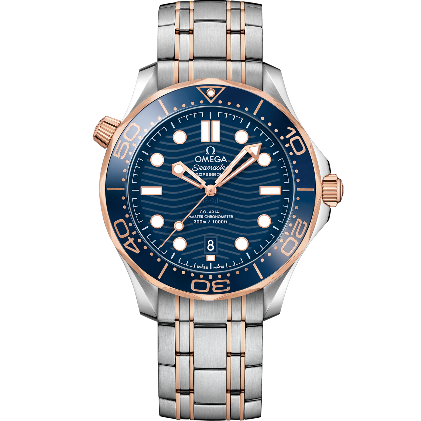 Omega Seamaster Diver 300M Master Co-Axial 42 Stainless Steel / Sedna Gold / Blue / Bracelet — Ref. 210.20.42.20.03.002