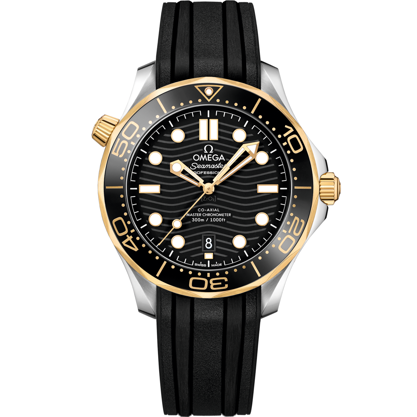 Omega Seamaster Diver 300M Master Co-Axial 42 Stainless Steel / Yellow Gold / Black / Rubber — Ref. 210.22.42.20.01.001