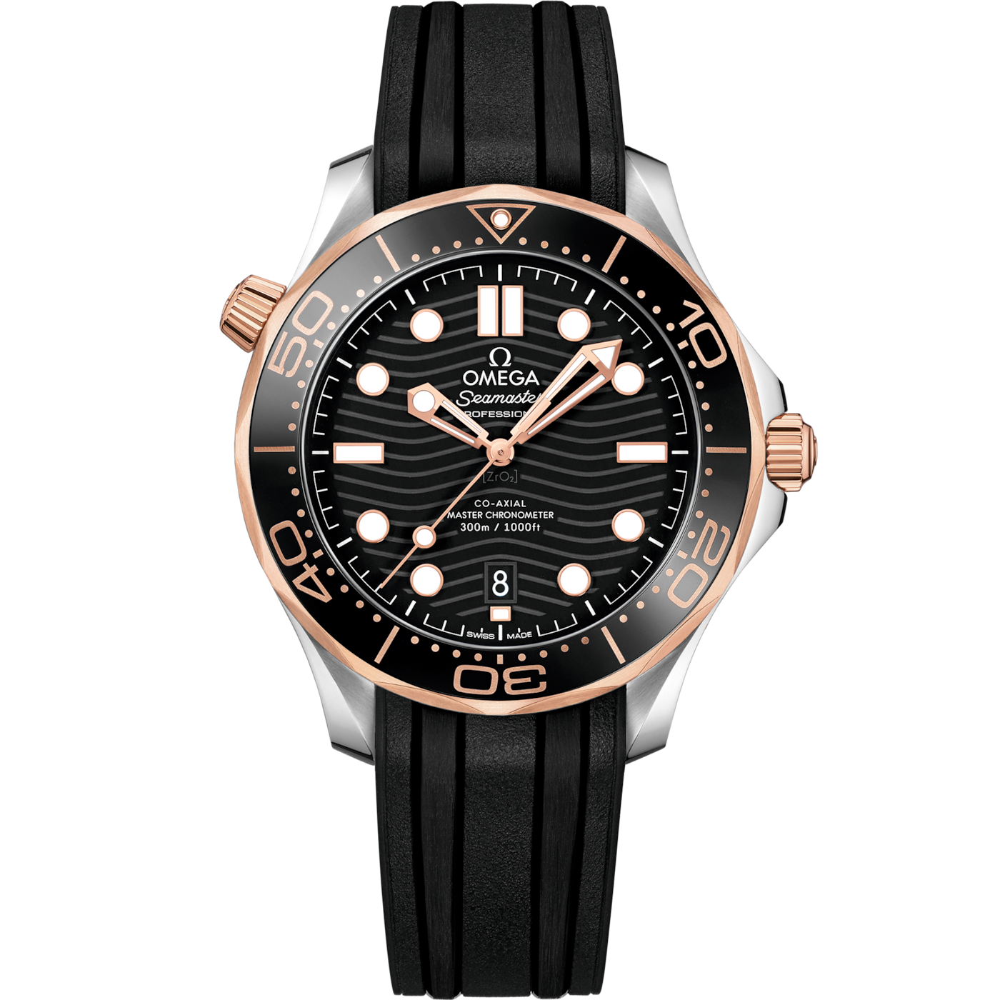 Omega Seamaster Diver 300M Master Co-Axial 42 Stainless Steel / Sedna Gold / Black / Rubber — Ref. 210.22.42.20.01.002