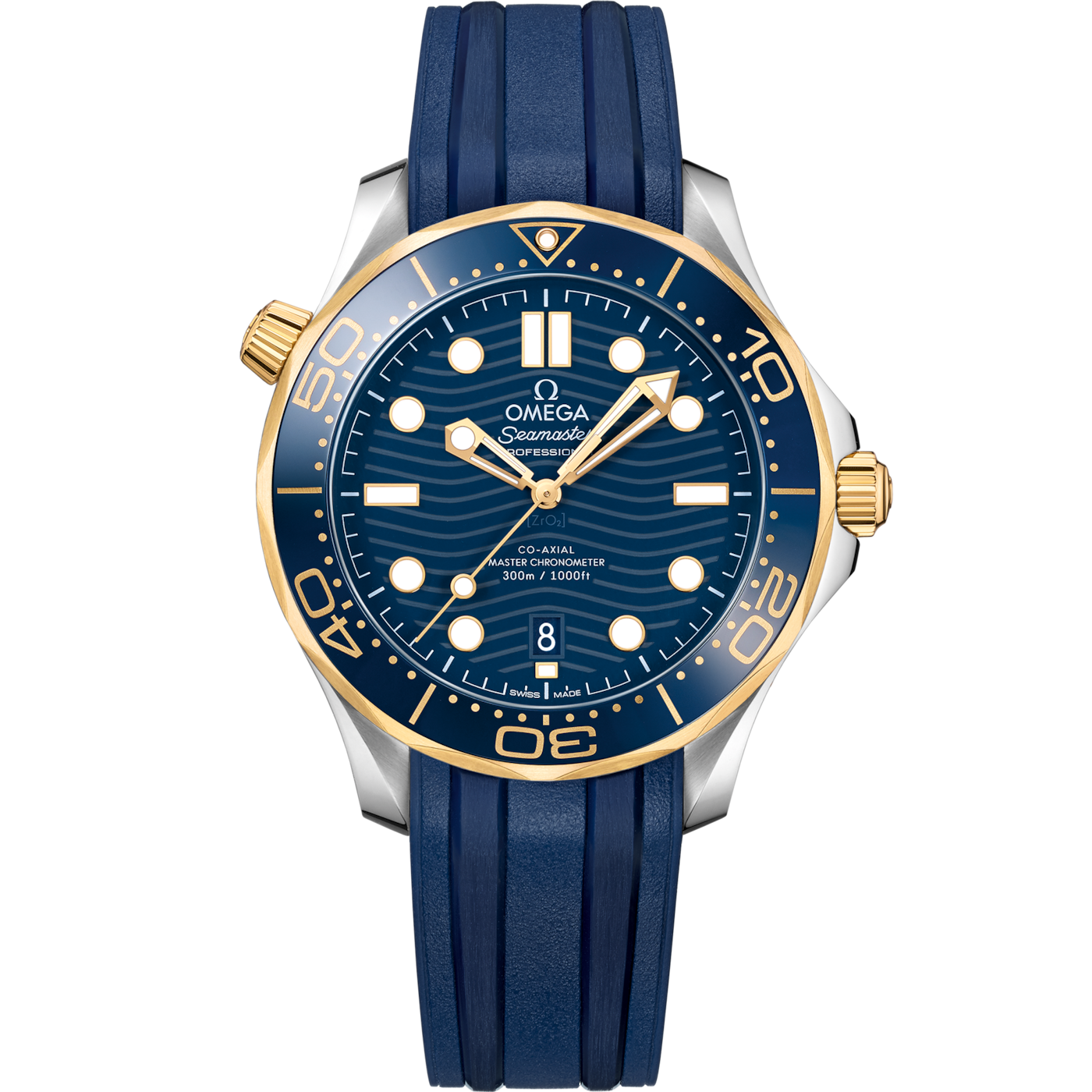 Omega Seamaster Diver 300M Master Co-Axial 42 Stainless Steel / Yellow Gold / Blue / Rubber — Ref. 210.22.42.20.03.001