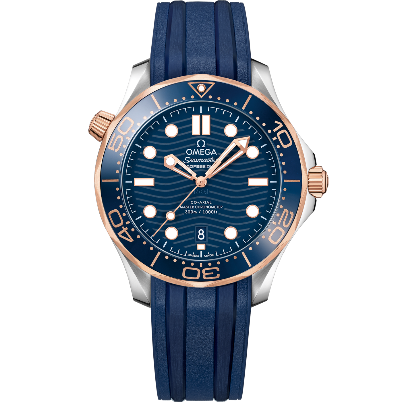 Omega Seamaster Diver 300M Master Co-Axial 42 Stainless Steel / Sedna Gold / Blue / Rubber — Ref. 210.22.42.20.03.002