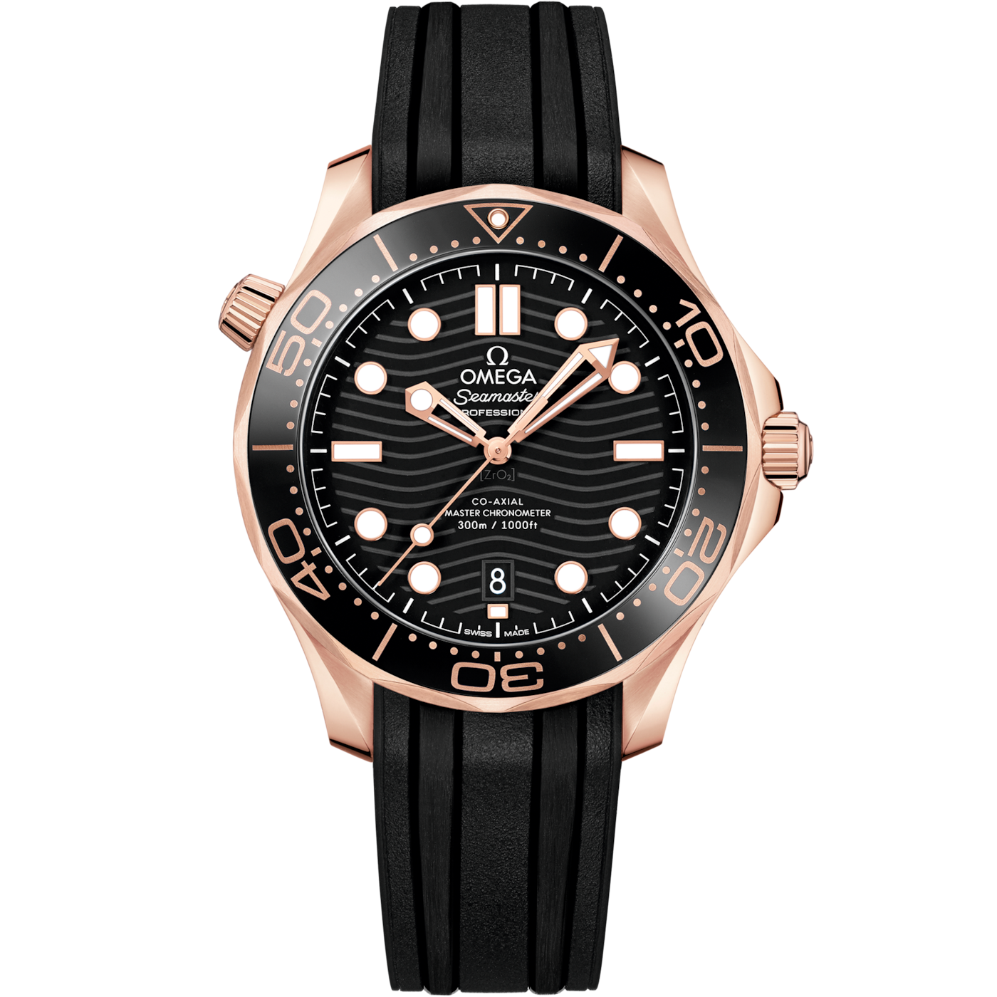 Omega Seamaster Diver 300M Master Co-Axial 42 Sedna Gold / Black / Rubber — Ref. 210.62.42.20.01.002