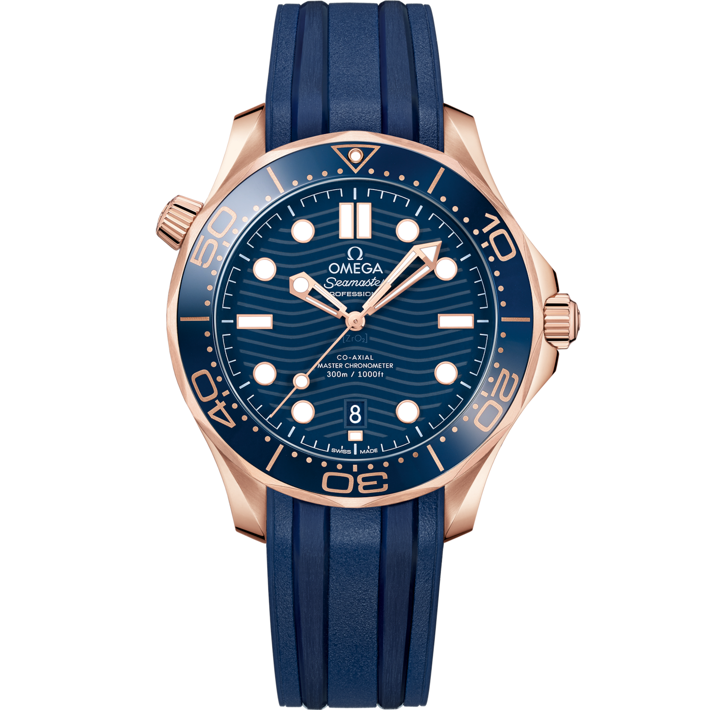 Omega Seamaster Diver 300M Master Co-Axial 42 Sedna Gold / Blue / Rubber — Ref. 210.62.42.20.03.001