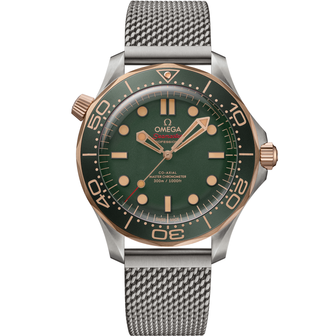 Omega Seamaster Diver 300M Master Co-Axial 42 Titanium - Bronze Gold / Green / Bracelet — Ref. 210.90.42.20.10.001