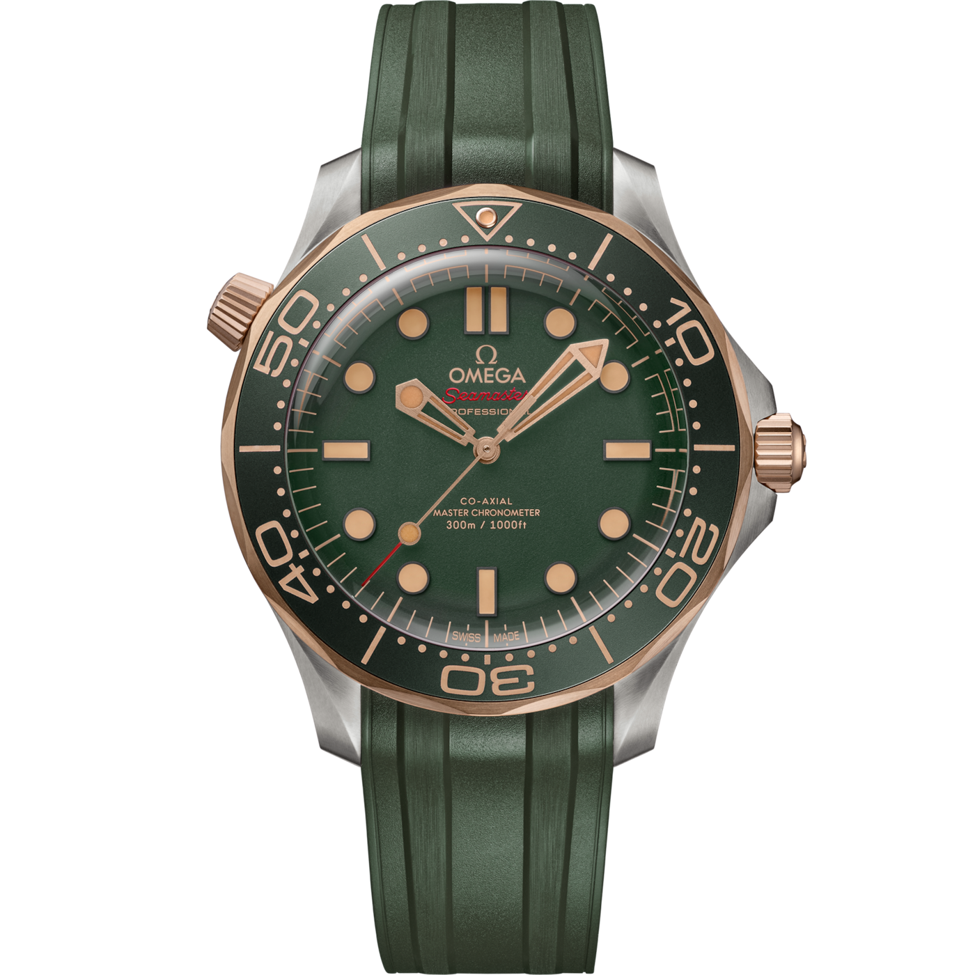 Omega Seamaster Diver 300M Master Co-Axial 42 Titanium - Bronze Gold / Green / Rubber — Ref. 210.92.42.20.10.001
