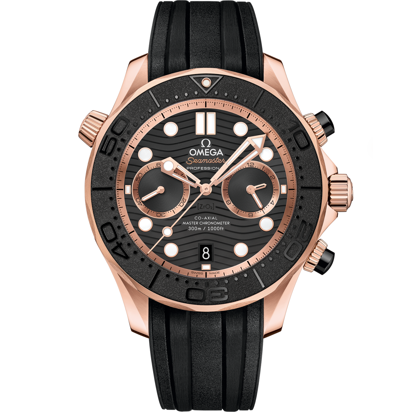 Omega Seamaster Diver 300M Master Co-Axial Chronograph 44 Sedna Gold / Black / Rubber — Ref. 210.62.44.51.01.001